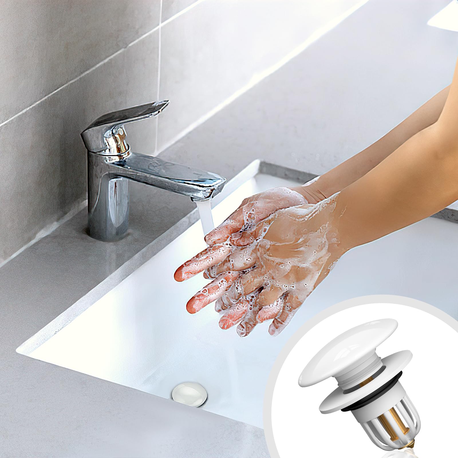 Tappo Universale Per Lavello, Tappo Pop-up Per Lavello Con 2 Guarnizioni Per Vasca Da Bagno Cucina Tappo Per Lavello 88637343