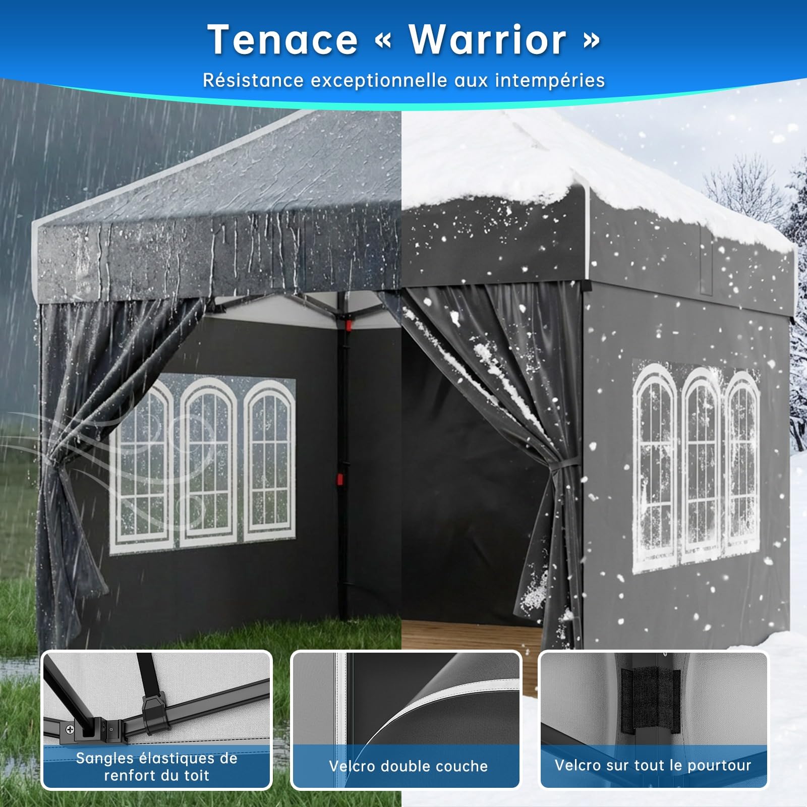 Devoko Tonnelle Pliant 3x3m Imperméable, Robuste, Résistant à l'hiver, Hauteur Réglable, avec 4 Panneaux Latéraux, Protection UV 50+, pour Jardin, Terrasse, Camping, Noir