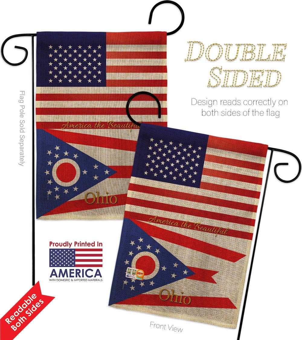 States US Ohio Burlap Garden Flags Pack Regional USA American Territories Republic Country Particular Area Vintage Applique Small Decorative Gift Yard House Banner Double-Sided US Made 13 X 18.5