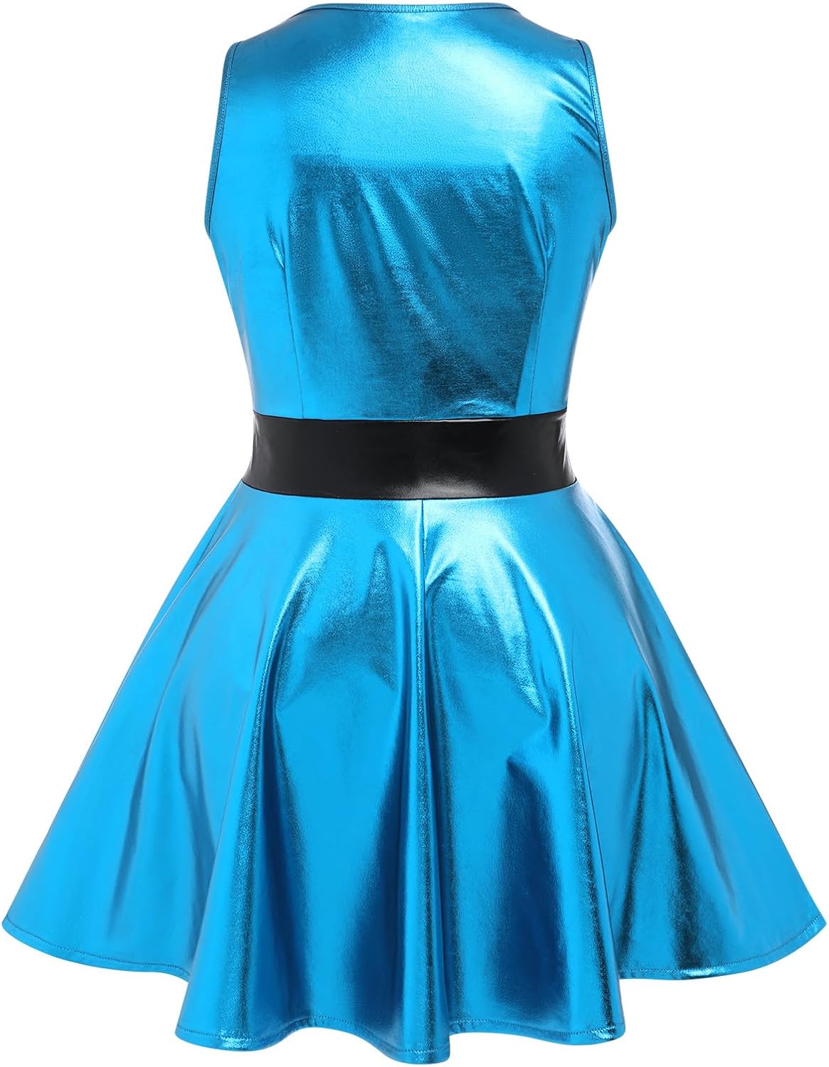 IDOPIP Women's Shiny Metallic Dress Sexy Sleeveless Skater Mini Dress Holographic Party Rave Dance Clubwear Halloween Costume - Image 3