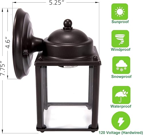 Miniatura 6 de LIT-PaTH Farol de pared para exteriores, aplique de pared como accesorio de iluminación de porche, base mediana E26 de 60 W máximo, carcasa de