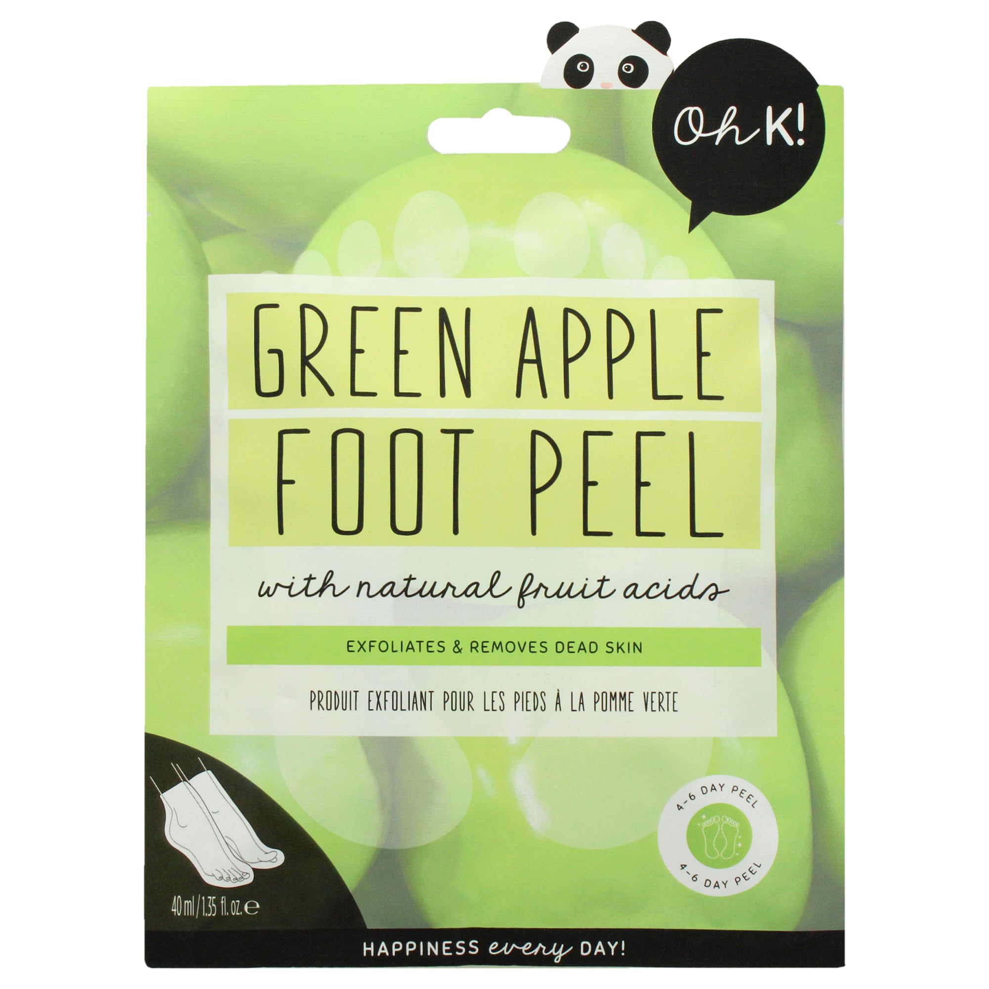 Oh K!Exfoliating Foot Socks, For Dry Hard Skin, Green Apple Scent, Vegan and Cruelty Free, 65g