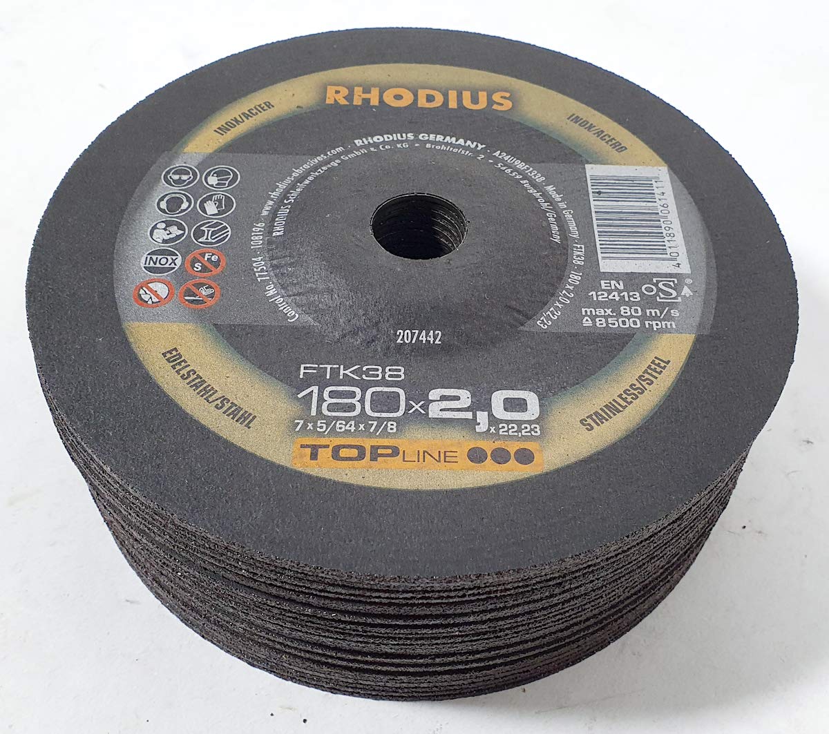 Dischi da taglio Rhodius FTK38 180 x 2,0 mm per acciaio inox/acciaio 25 pezzi ondulati