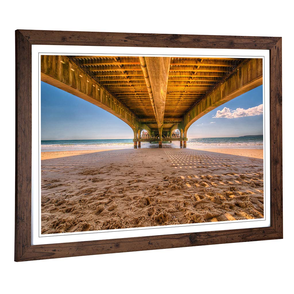 Big Box Art Framed Print of Beach Seascape Wooden Pier Jetty Design | Wall Art Picture | Home Decor for Kitchen, Living Room, Bedroom, Hallway, Walnut, A2 / 24.5x18 Inch / 62x45cm