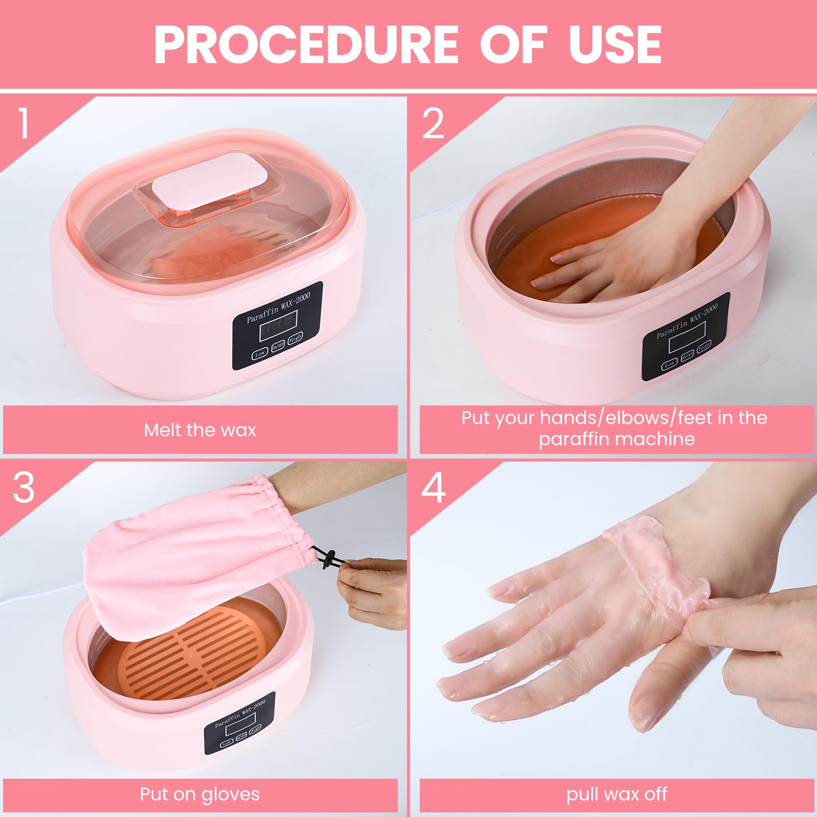Máquina de cera de parafina para manos y pies, máquina de cera de mano de cera caliente de 3500 ml con 6 piezas de cera de baño de parafina, máquina de cera de mano de parafina de tiempo automático y