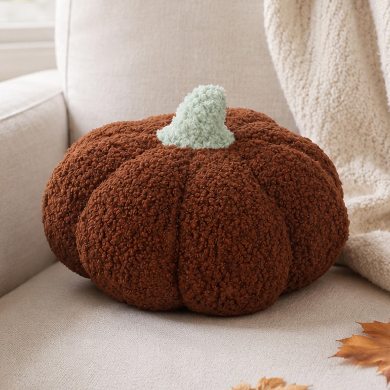 Fohuanky Cosy Pumpkin Pillow for Autumn & Halloween Home Décor 20cm Fleece Pumpkin Cushion to Add Warmth & Style to Living Room Sofa Bedroom & Seasonal Gifts (Brown)