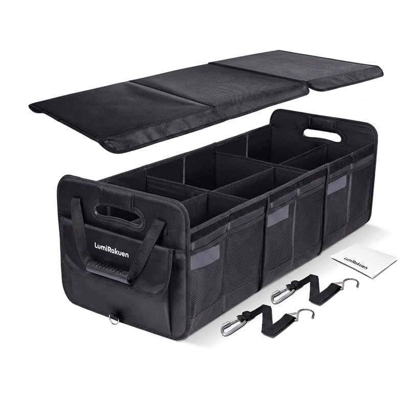 Organizador de Porta-Malas Dobrável XL com Tampa para Carros e SUVs LumiRakuen, 82 L, Preto