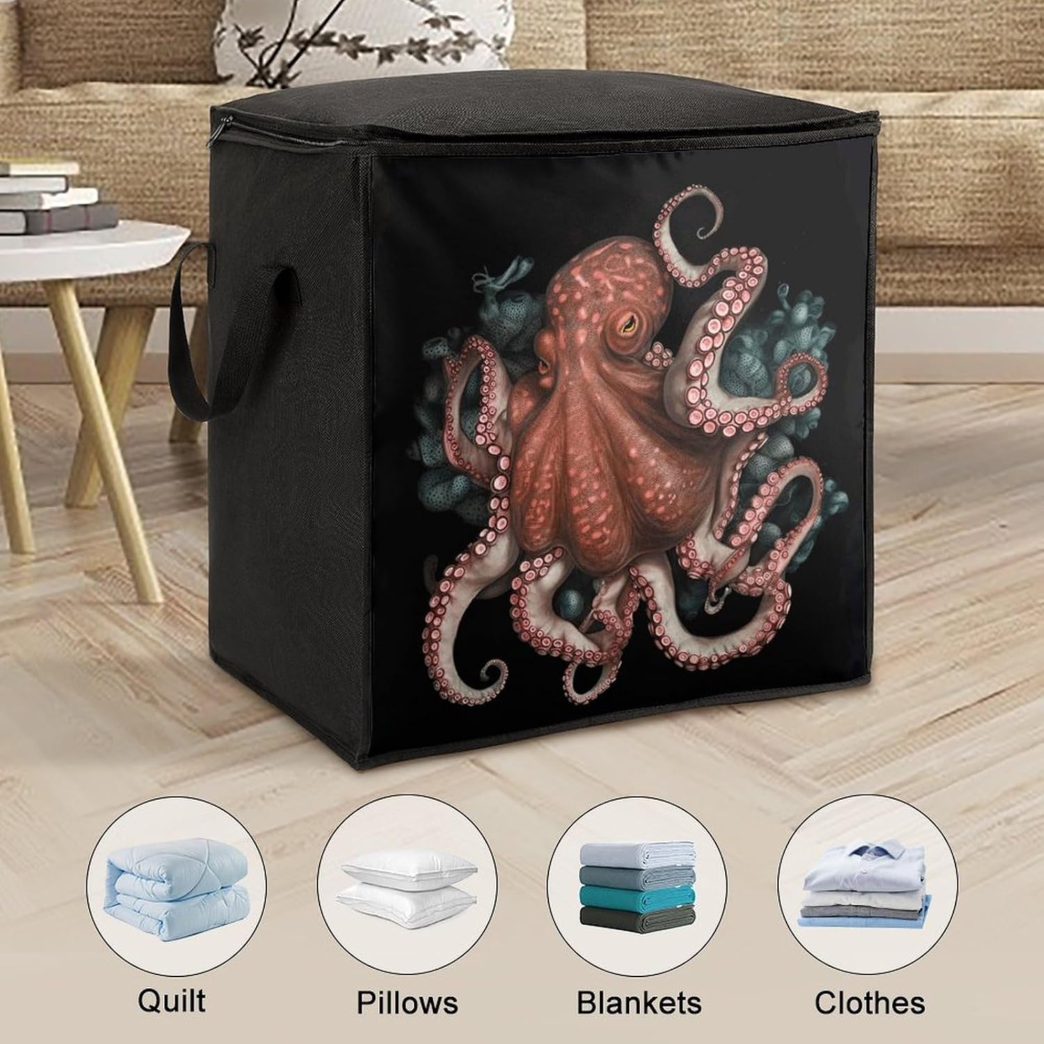 Octopus Intertwined Storage Bags Moving Bags Storage Bins | Comforter Storage Bag Reinforced Handles & Zippers Foldable Closet Organizers and Storage for Blanket Pillow Clothes