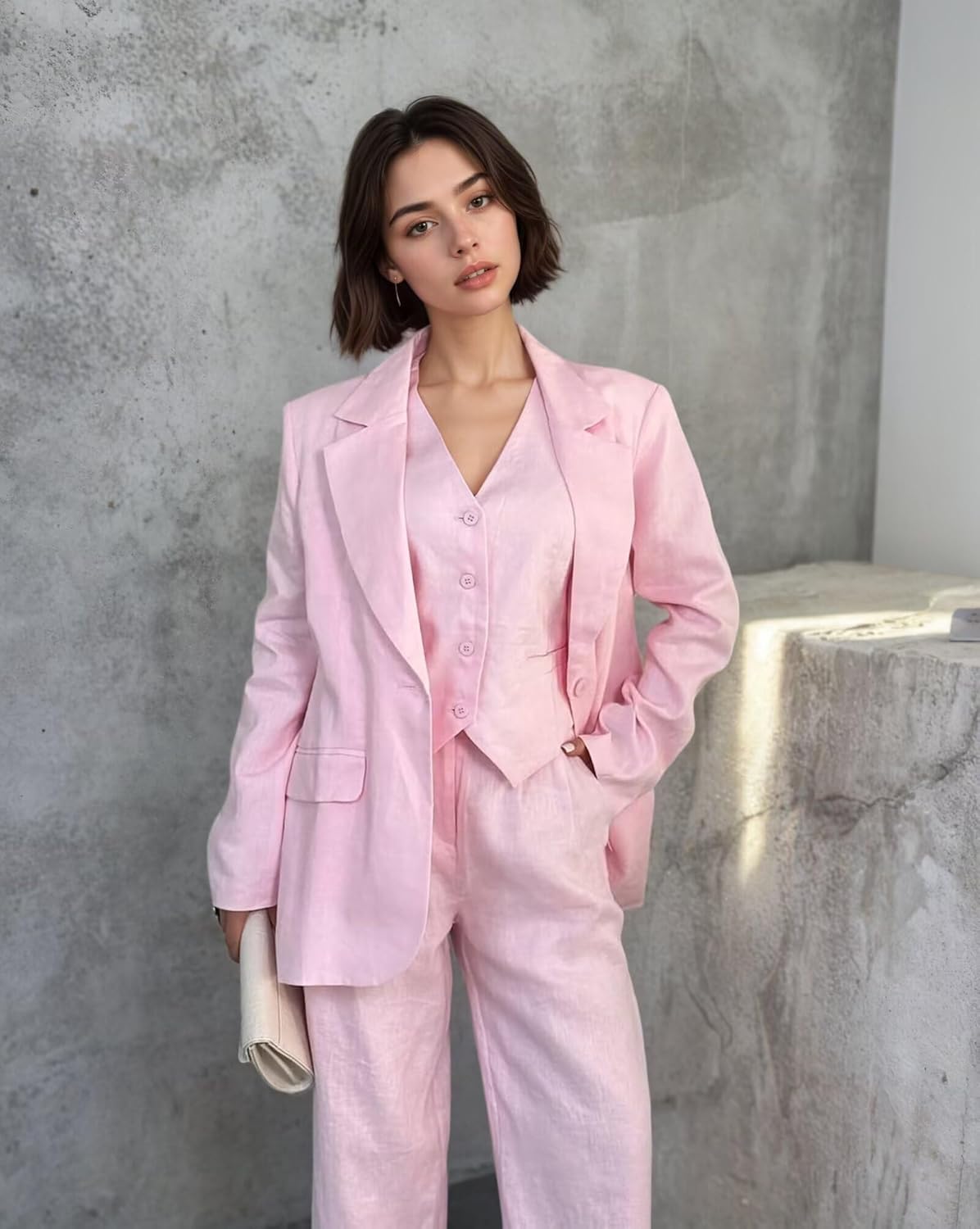 Women's 3 Pieces Blazer Vest Pants Dressy Casual Pant Suit for Wedding Guest Business Casual Prom Tuxedo Set
