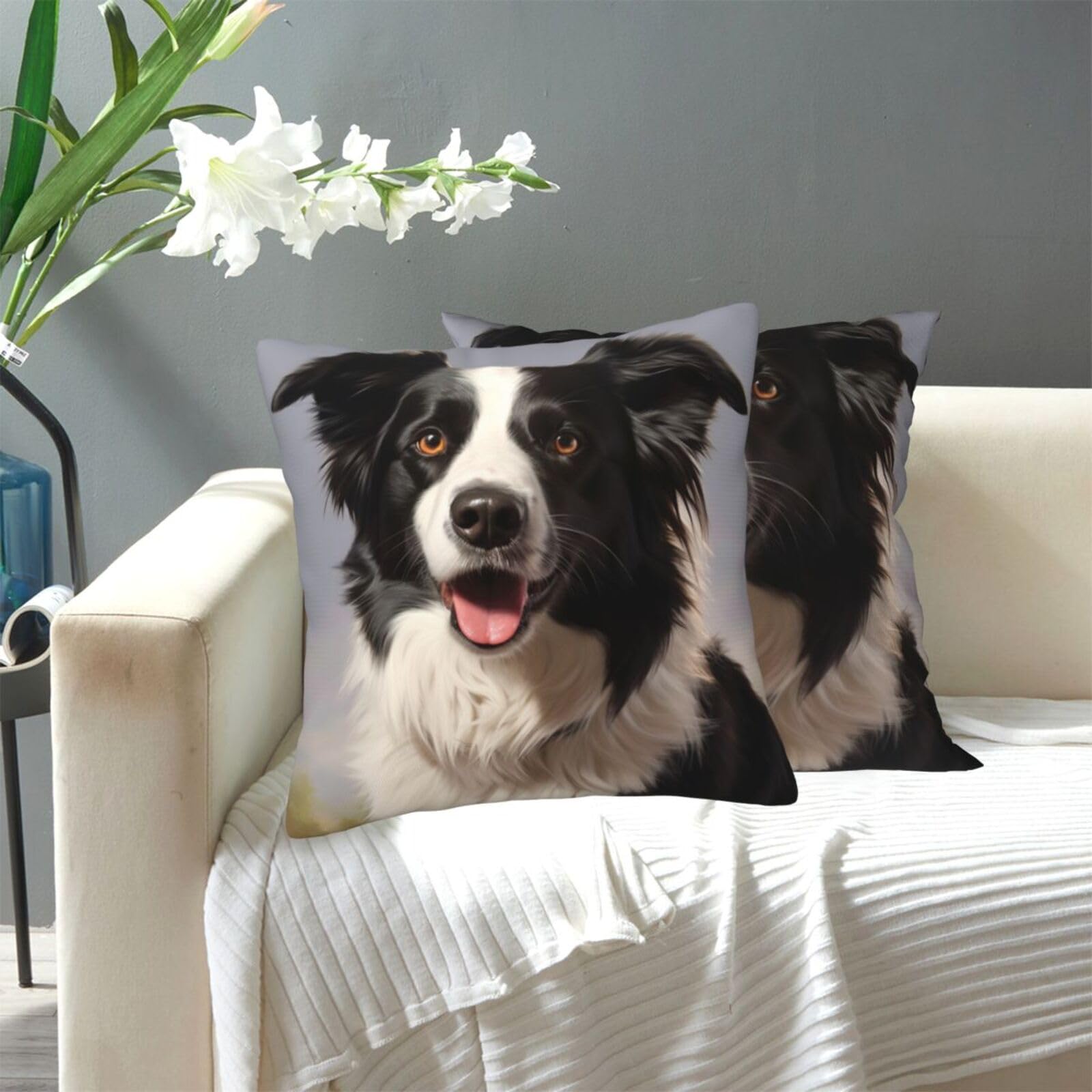 GDSHJKLW Border Collie Pillow Covers 16"X16" Couch Pillow Case Modern Decorative Square Throw Pillows Cushion Case Decor for Home Sofa Couch Bed