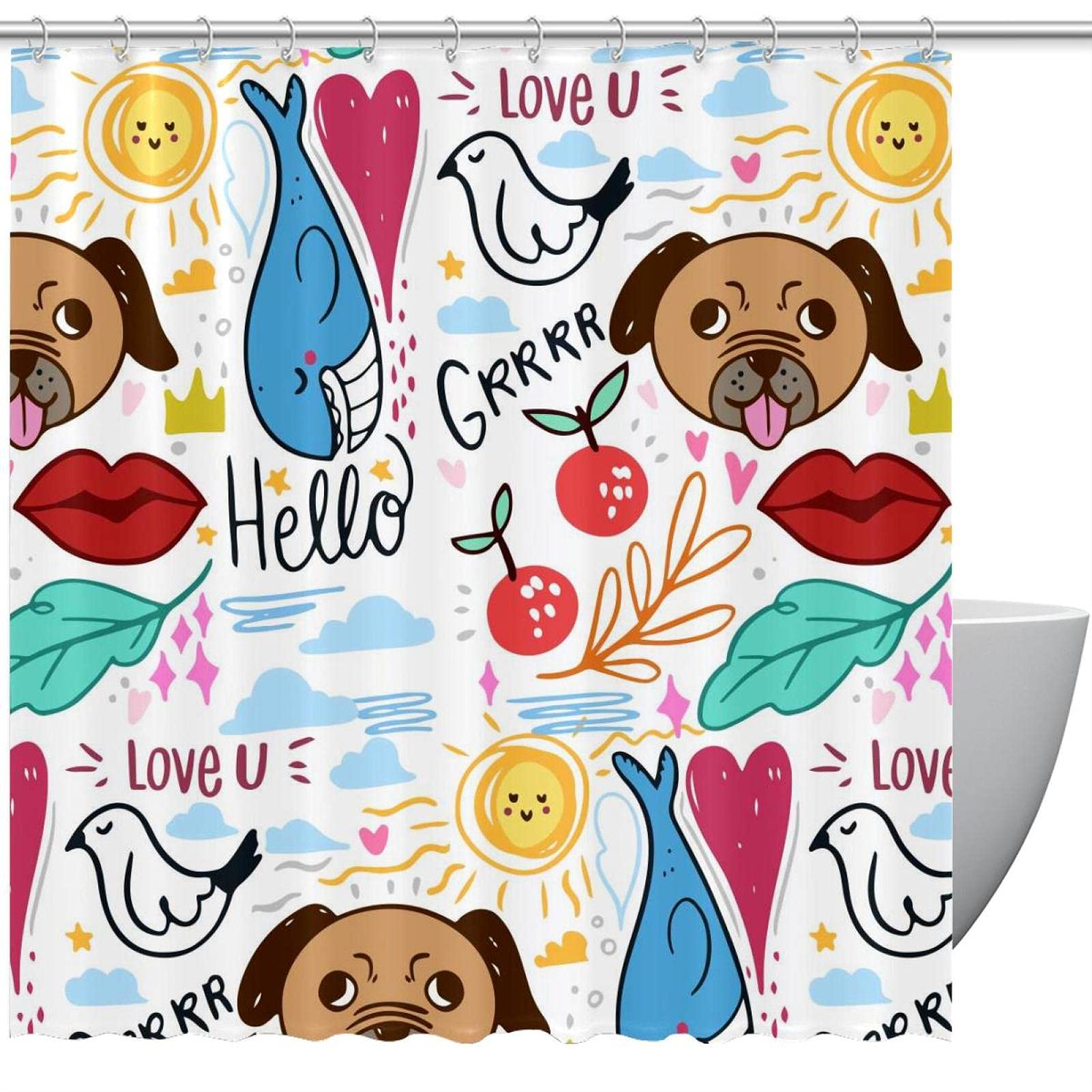 Rideau de douche aquarelle motif chien pour une salle de bain nature