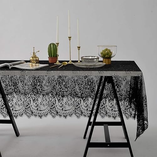 Miniatura 7 de vctops Mantel de encaje bordado floral, mantel largo para cocina, comedor, fiesta, vacaciones, Navidad, buffet (blanco, 57 x 71 pulgadas)