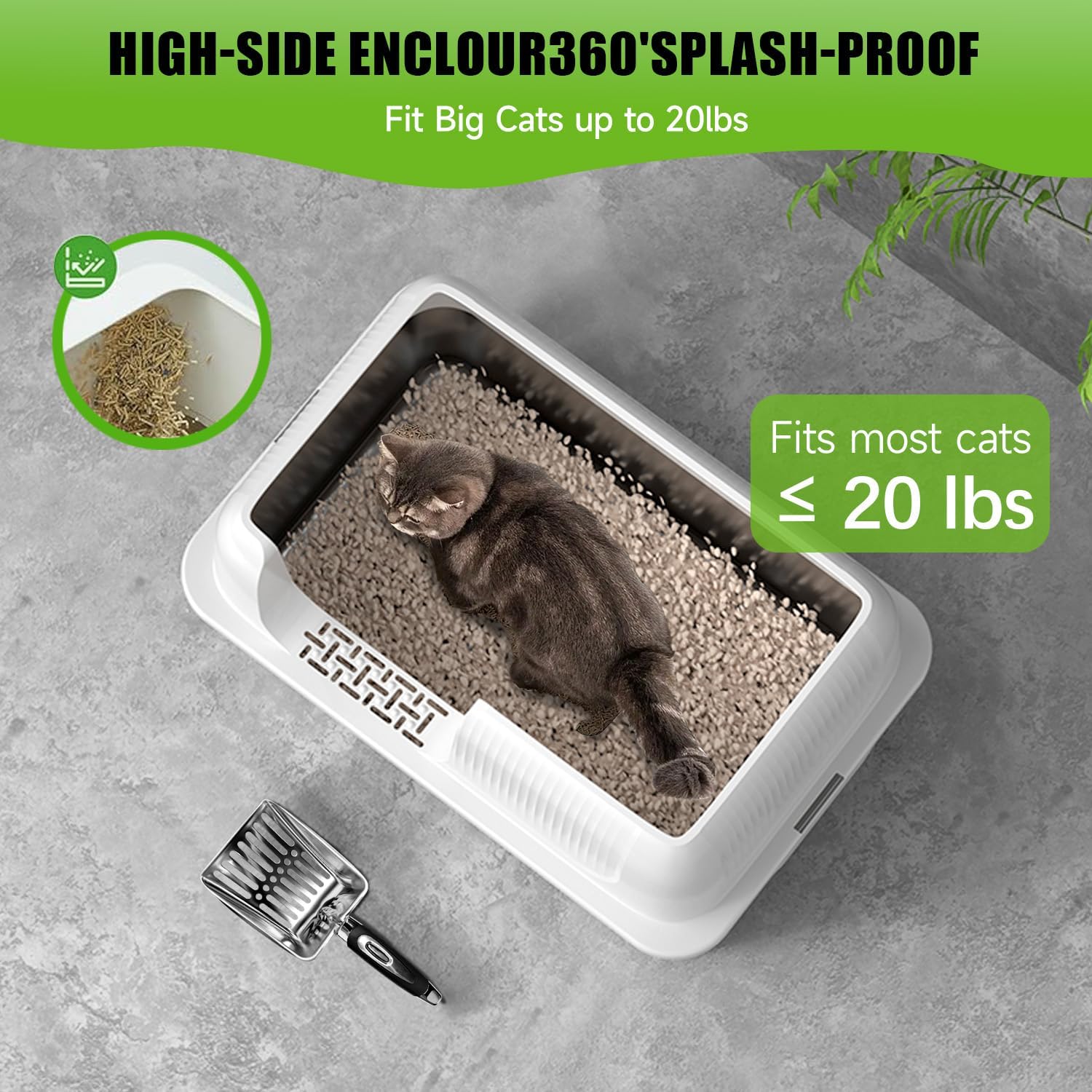 Cat Litter Box, Large, Stainless Steel, for Small Pets, White