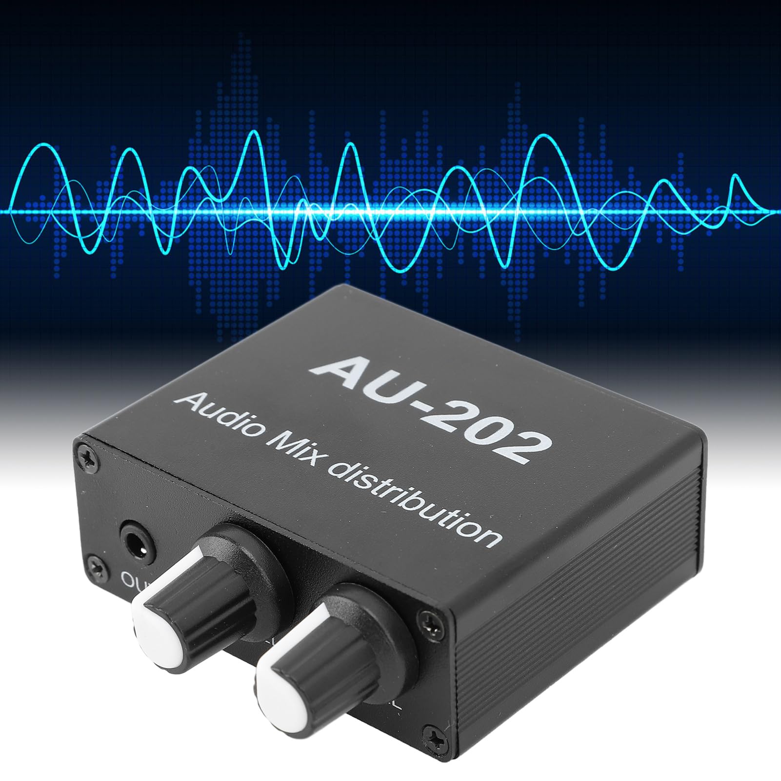 Stereo Audio Mixer 2-in-2 Out Volume Aanpassing Audio Mixer met 3,5 mm geluidskabel en onafhankelijke volumeregeling voor DC 5‑24V PC Laptop Hoofdtelefoon