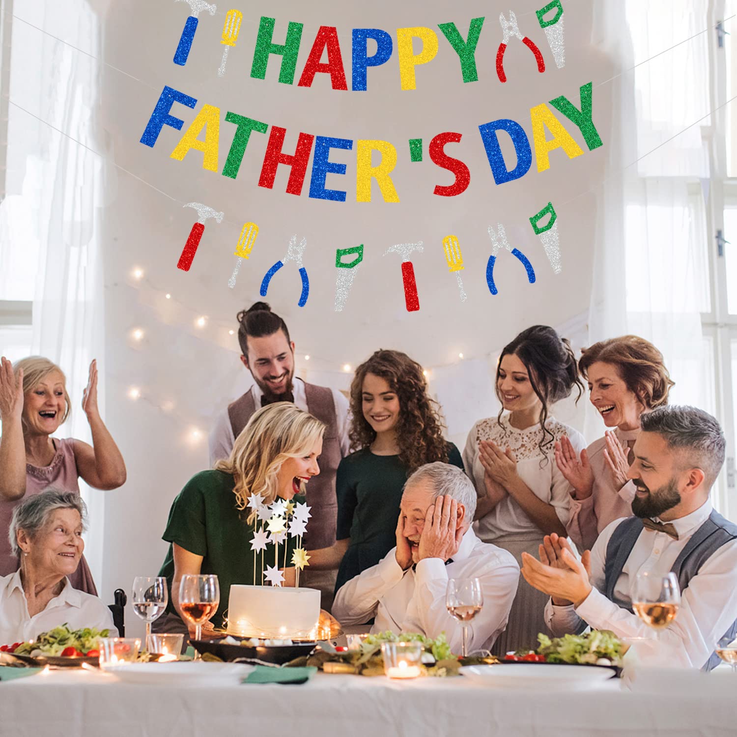Happy Father's Day Banner – Tool Set Silver Theme Bunting For Dad's Party Decorations