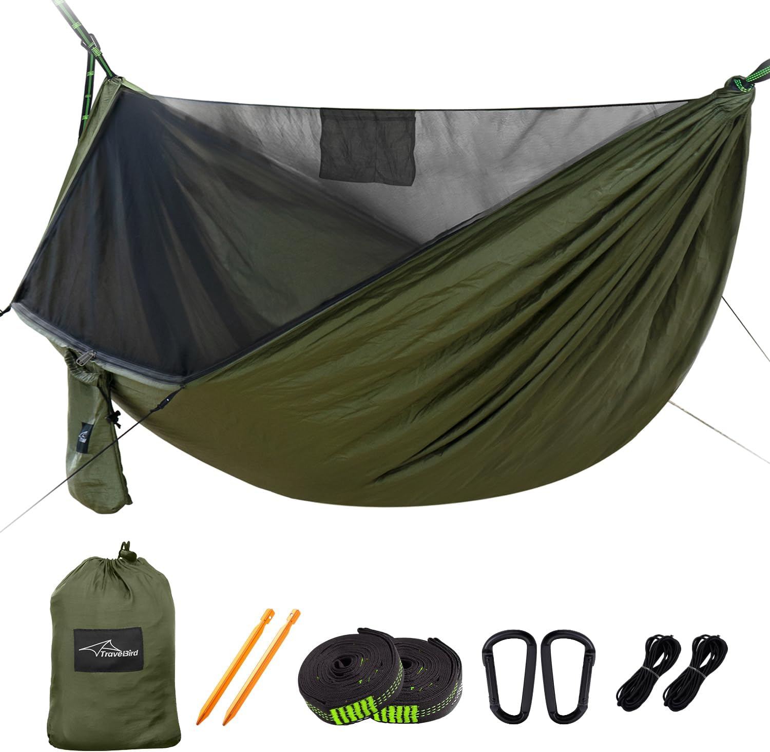 Camping Hammock with Mosquito Net and Ridge Rope, Extra Large for 2 Person, Lightweight Hanging Hammocks Tree Straps, All-in-one Fast Open Hammock for Outside, Hiking, and Travel Camping Hammock with Mosquito Net and Ridge Rope, Extra Large for 2 Person, Lightweight Hanging Hammocks Tree Straps, All-in-one Fast Open Hammock for Outside, Hiking, and Travel
