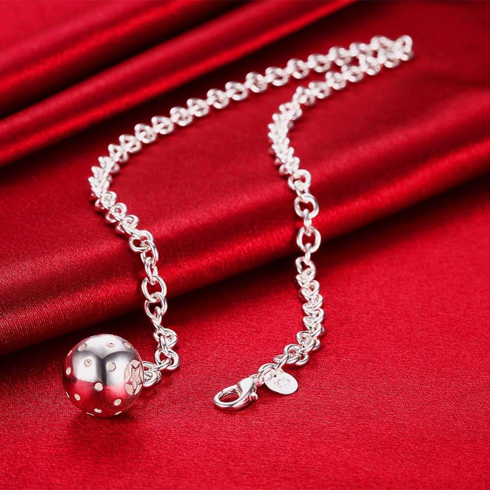 Elegant Necklace Chain Collar 925 Silver Chain Necklace Wedding Jewelry for Women Hanging Ball 18 Inch Ball Silver Necklace Collar Colar Drop