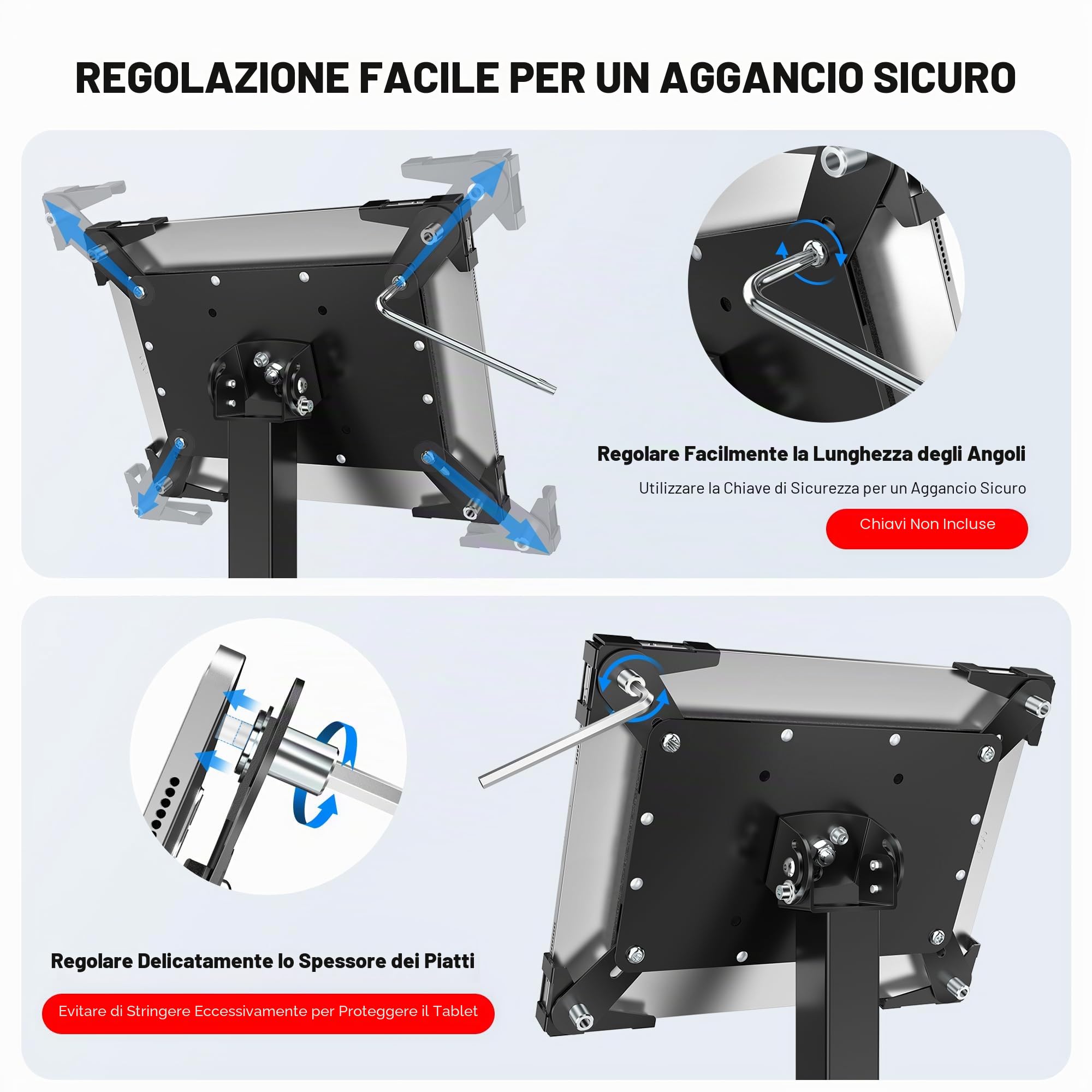 AboveTEK Supporto Sicurezza iPad, Supporto Tablet POS Antifurto Negozi, Regolabile Altezza, Girevole 360°, Per iPad 9,7"-13"