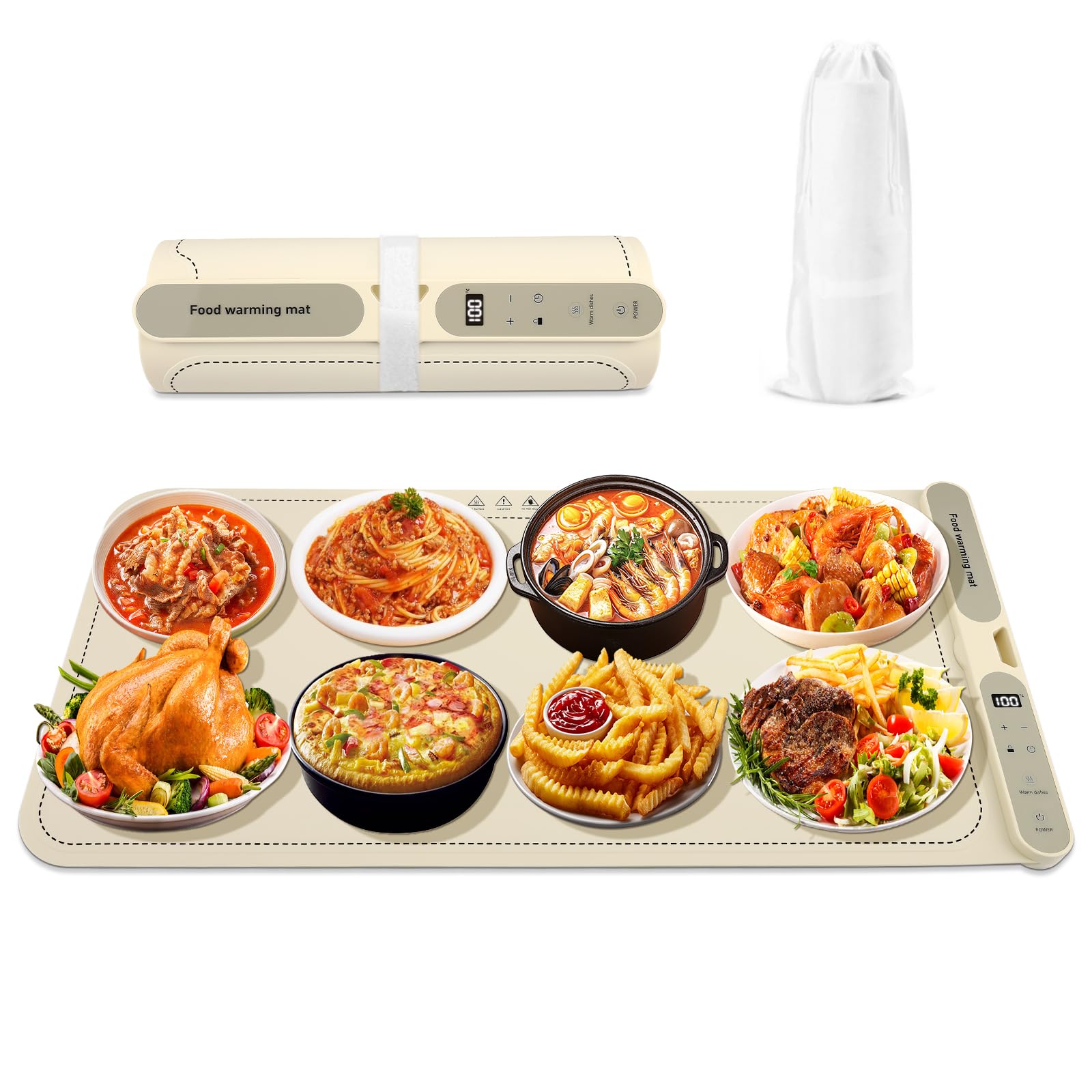 Scaldavivande elettrico - Controllo della temperatura a 9 livelli da 40 a 120 °C - Piastra riscaldante flessibile e pieghevole con timer - Per buffet, grigliate, biberon - Facile da pulire
