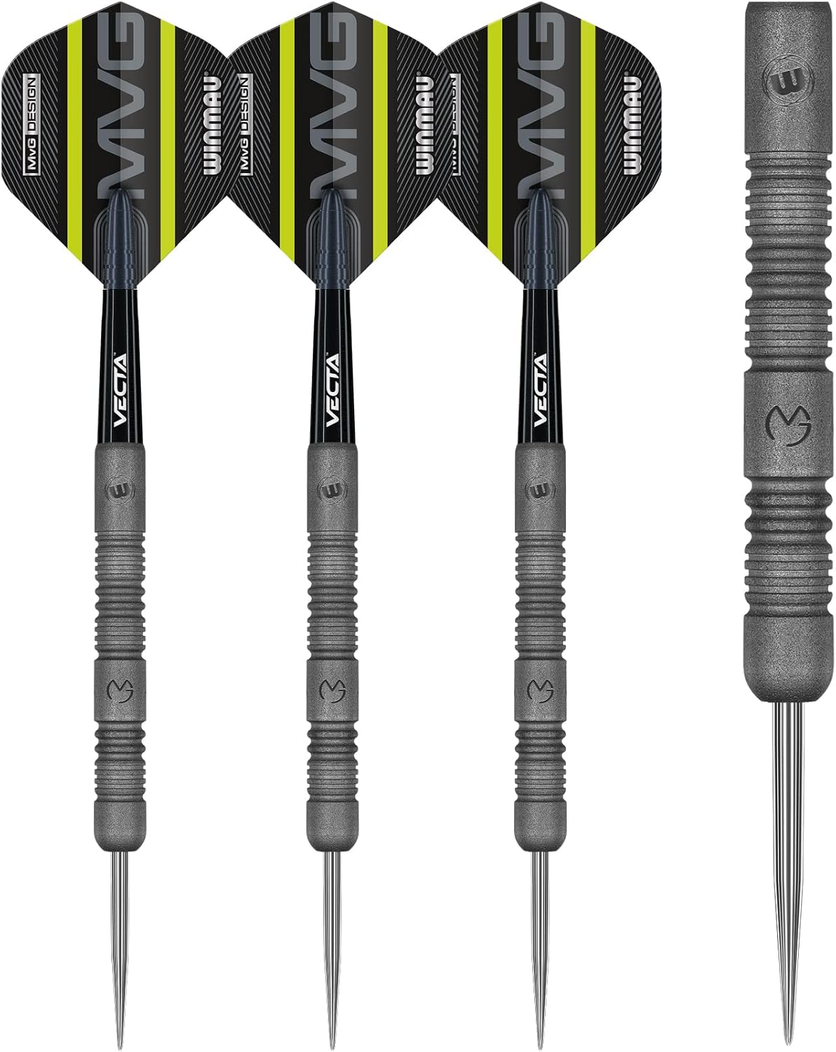 WINMAU Darts Set - Michael Van Gerwen MvG Exact Steeltip Darts - Includes Darts Flights & Stems, Available in 21.5g, 23g, 24g & 25g, Professional 90% Tungsten Darts Set