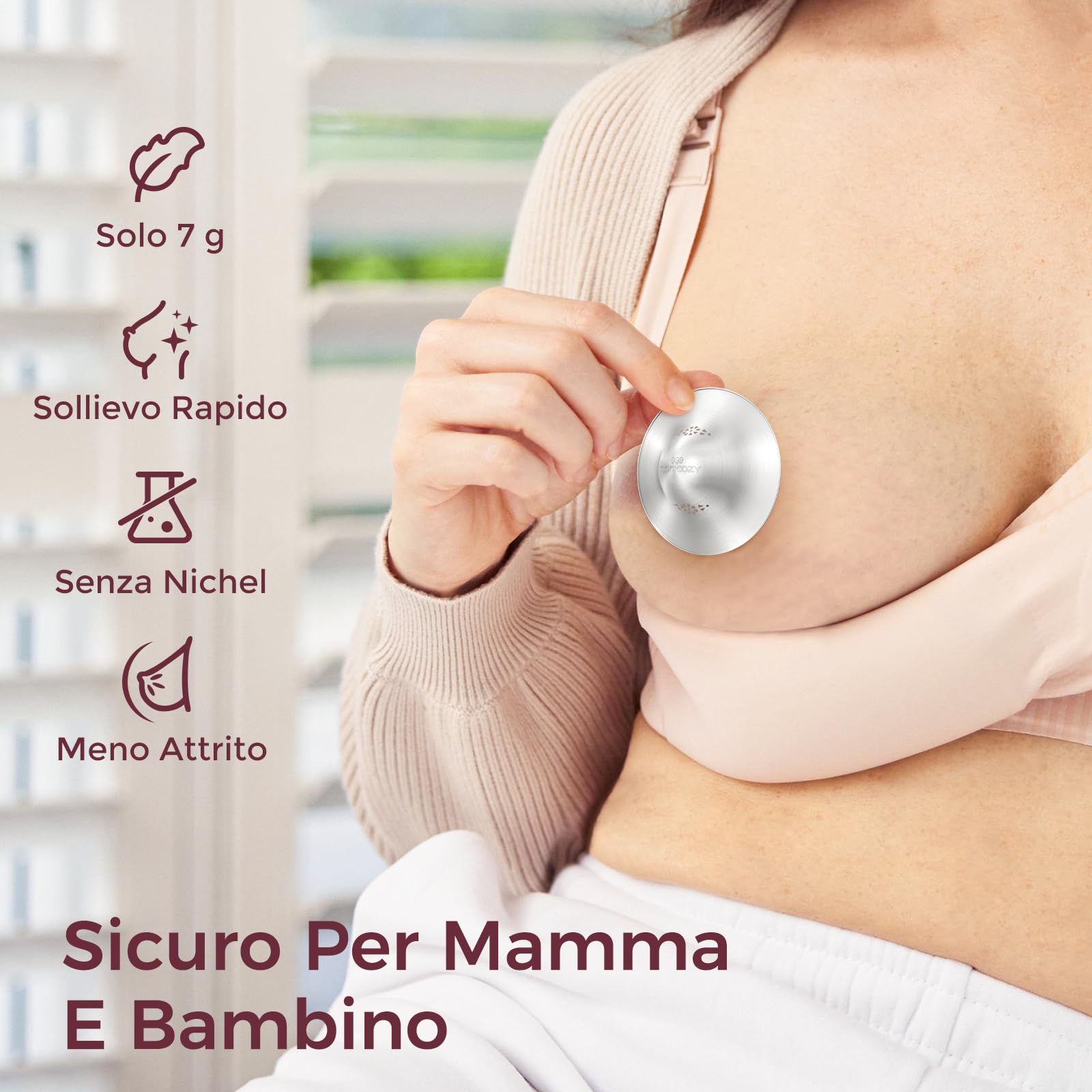 momcozy Coppette Argento Capezzoli 999, Copricapezzoli per Allattamento, Design Forato Traspirante, Paracapezzoli in Argento per Neonato