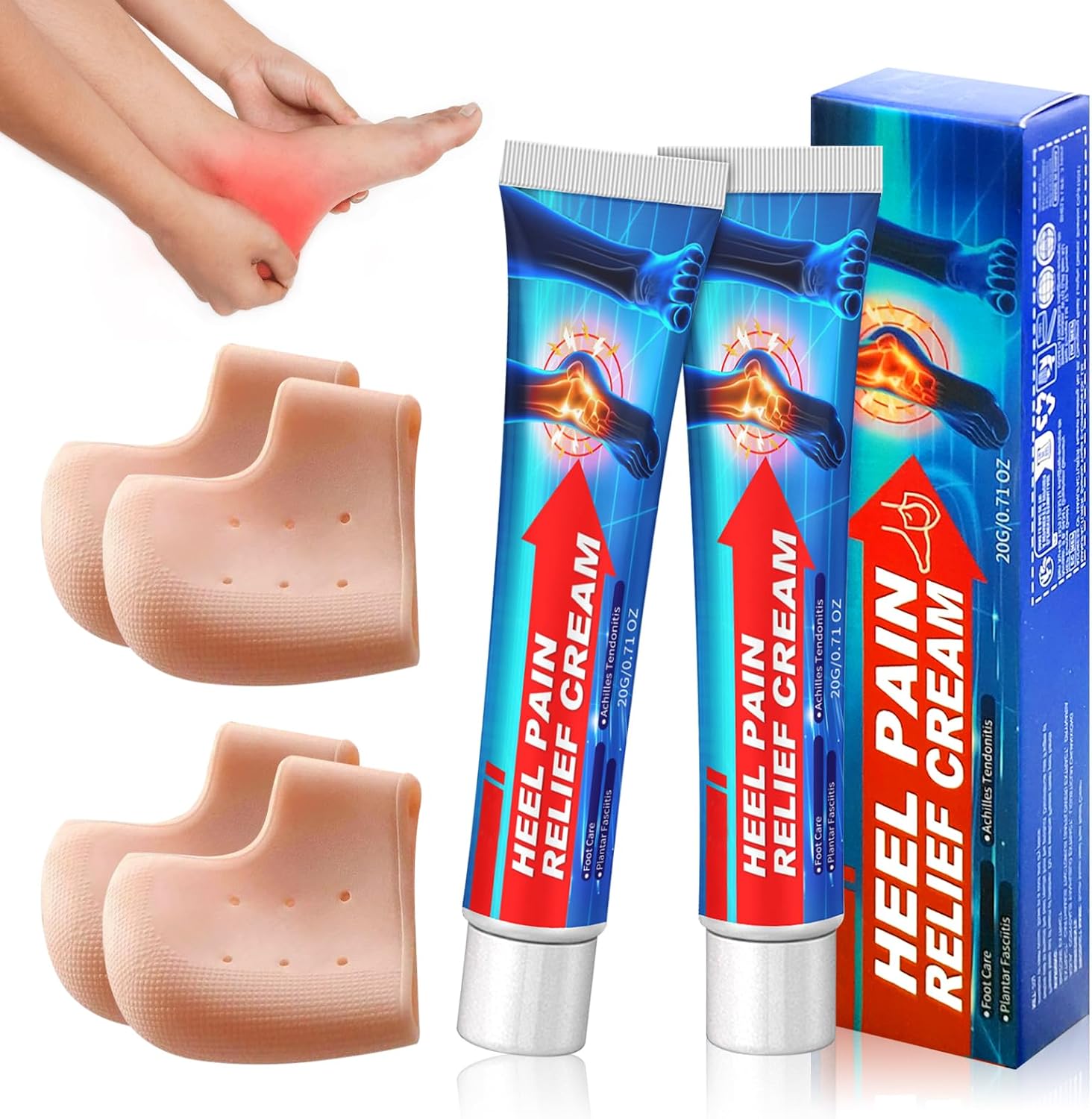 Heel Spur Ointment Cream Against Heel Spurs Ointment Against Heel Spurs with 2 Pairs of Silicone Heel Pads Heel Ointment Heel Soothing Ointment for Heels Wrists Ankles Muscles Joints