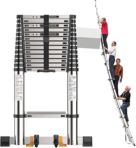Lightweight Foldable Portable Telescoping Ladder 5m4m3m2m Aluminum Non-Slip Telescoping Ladder with Stabilizer Bar and Pulley for Roof Household