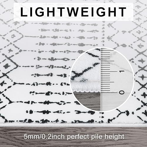 Miniatura 4 de LIVEBOX Alfombra lavable en blanco y negro de 2.5 x 8 pulgadas, alfombra geométrica para pasillo, alfombra larga para entrada, alfombra marroquí