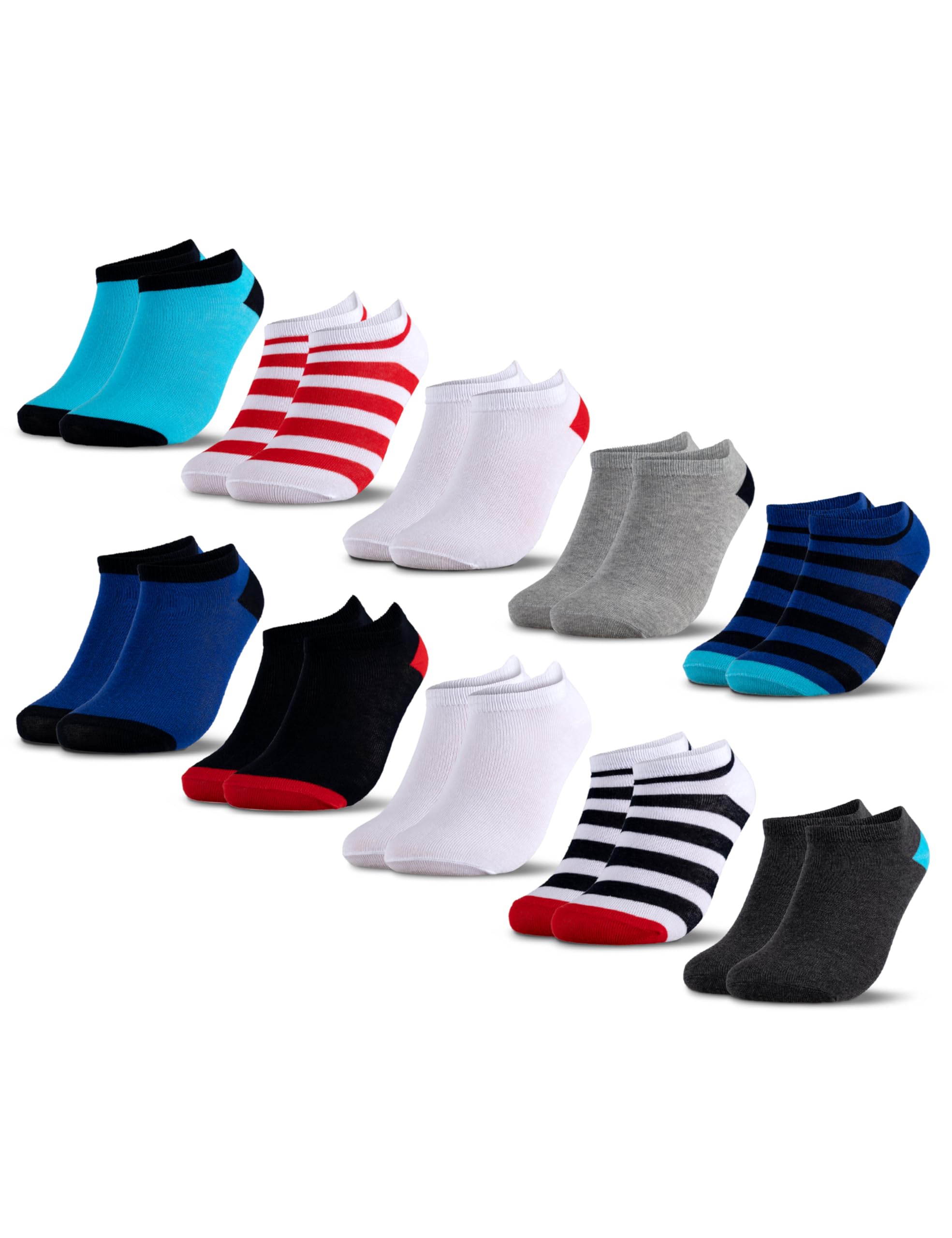 Occulto Jungen & Mädchen Sneaker Socken 10er Pack (Modell: Mikl) Blau Rot 23-26