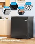 Congélateur TABU de 5 pi³ pour garage, VR, maison, bureau, noir | Congélateur profond à ouverture par le haut avec 7 thermostats réglables, panier amovible, design compact, durable et gain de place
