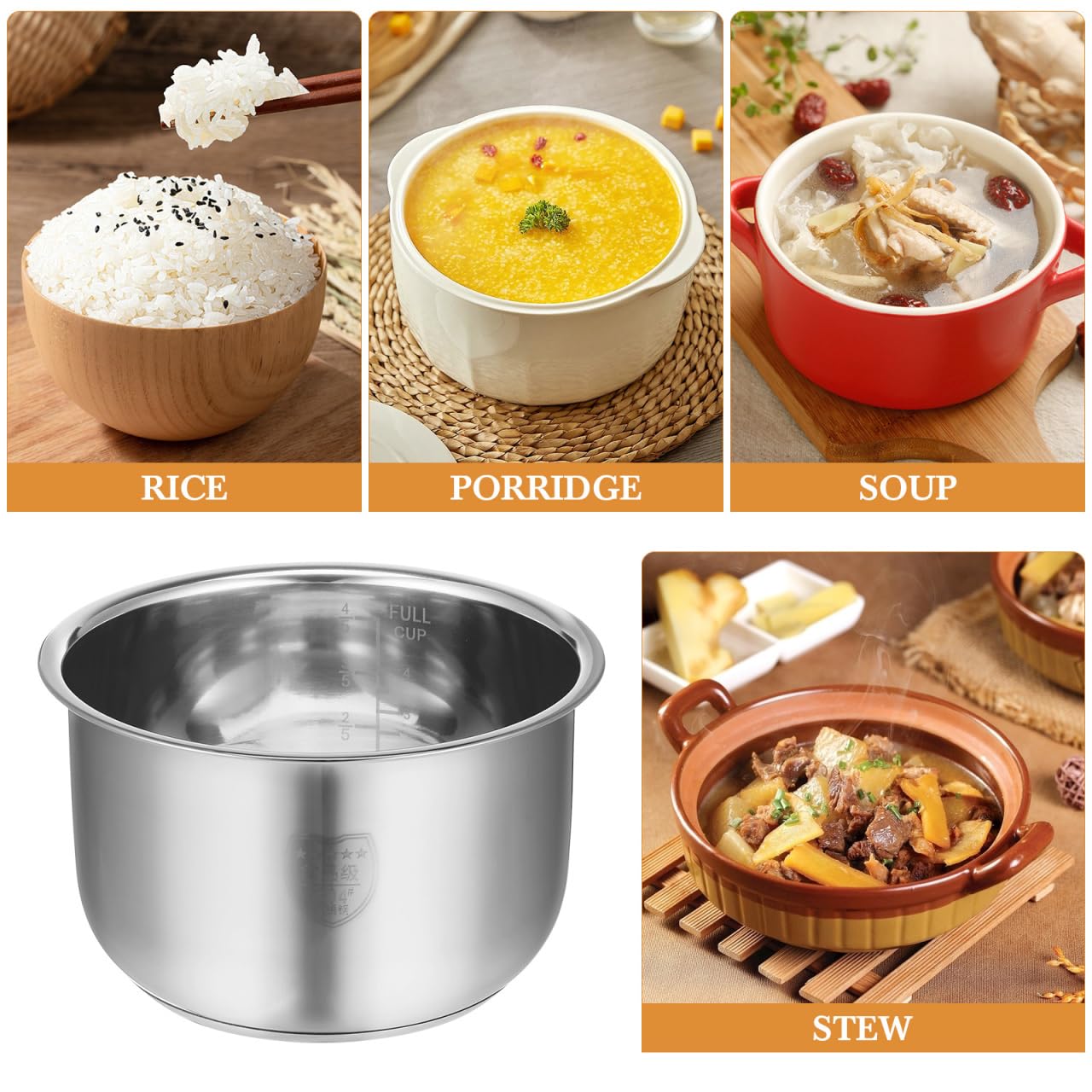 Ciieeo Cuve Inox Pot Intérieur Cuiseur À Riz 18Cm Remplacement Pour Cuiseurs À Riz Electriques Polyvalents Cuisine Maison