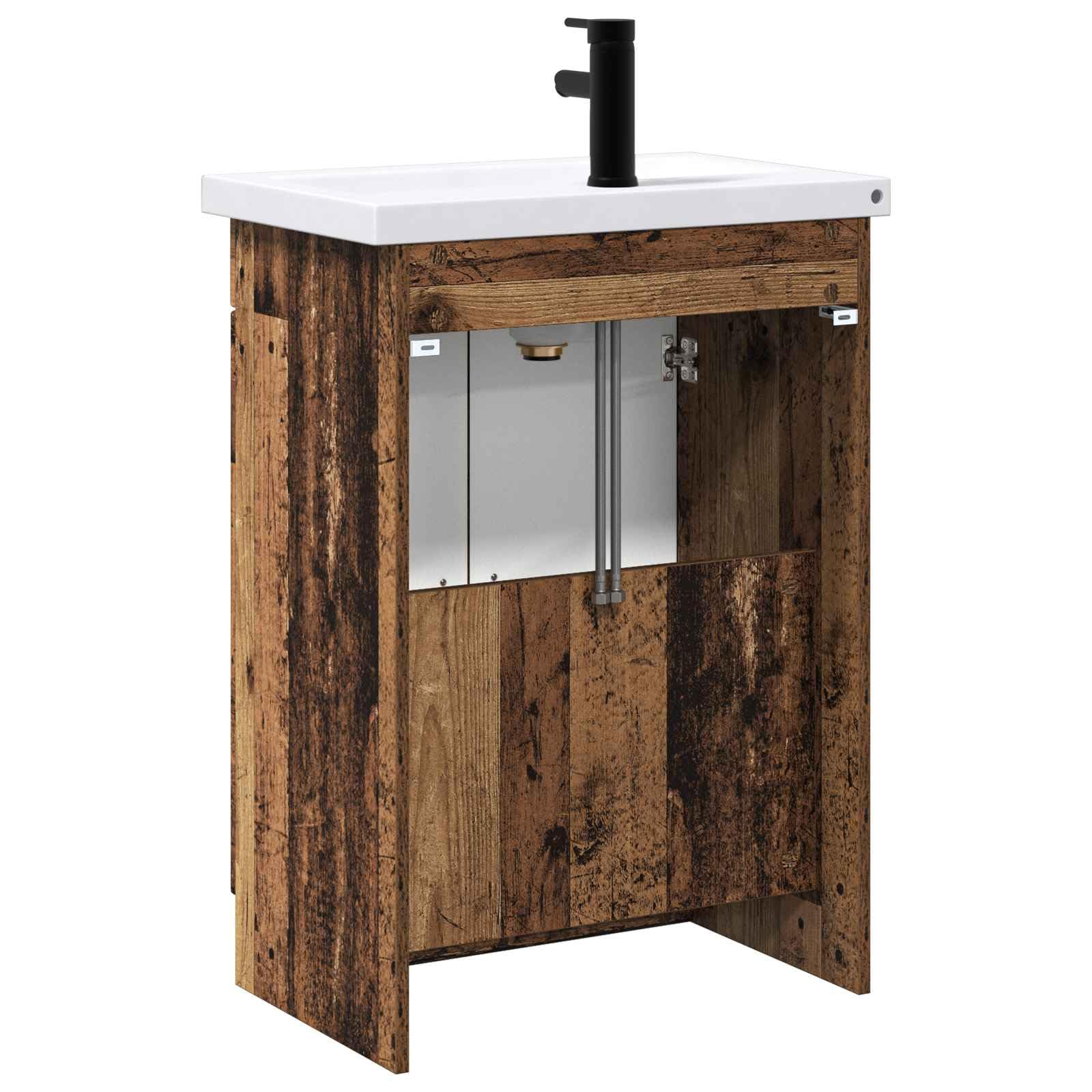 Set di mobili da bagno in legno anticato, 78,5 x 37,5 x 81 cm, in legno con lavabo, lavandino, armadietto sottolavello, armadietto per ristrutturazione del bagno
