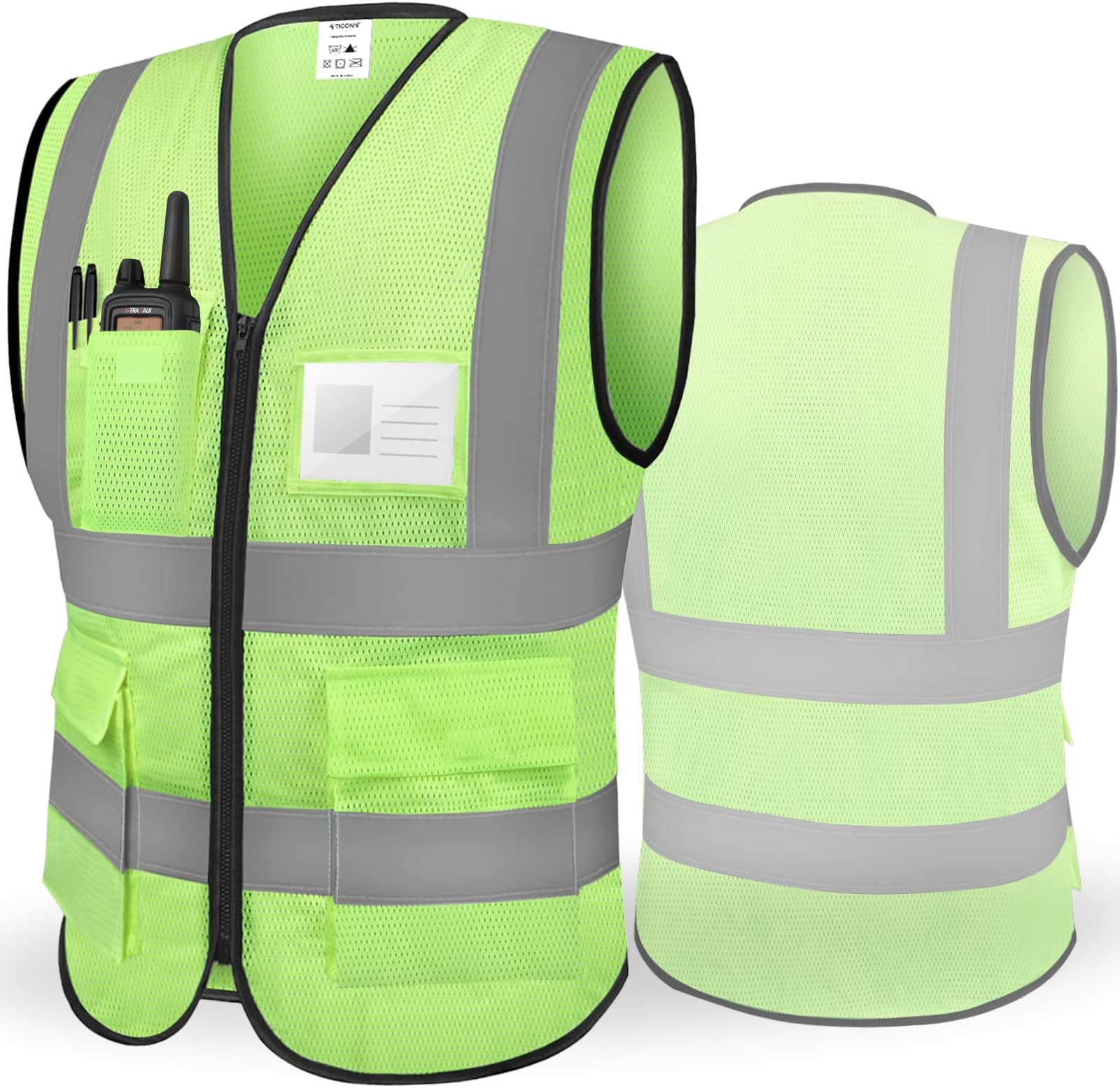 TICONN Reflective Safety Vest High Visibility Class II Mesh Vest for Women & Men Meets ANSI Standards, Green, Small