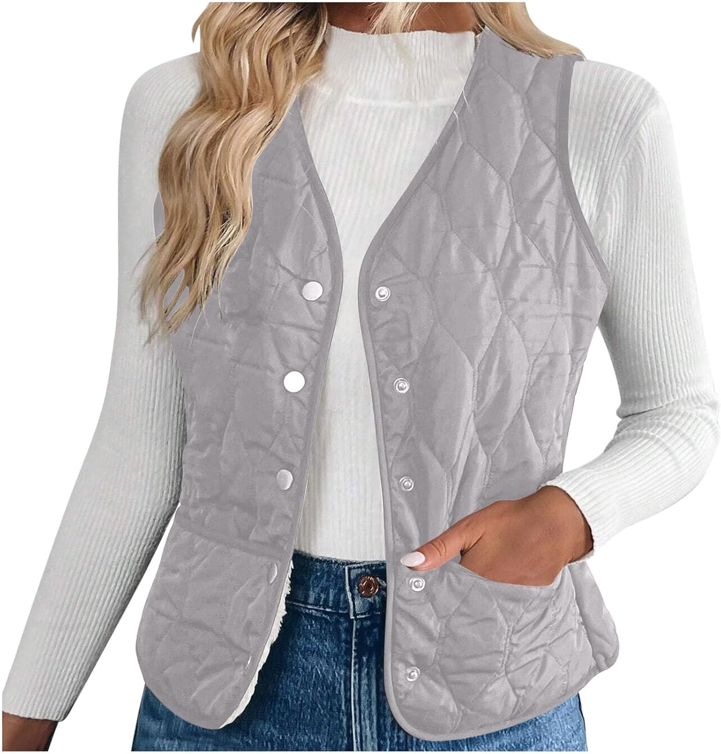 Gilet Femme Sans Manche Doublure Polaire Manteau Femme Hiver Chic Veste