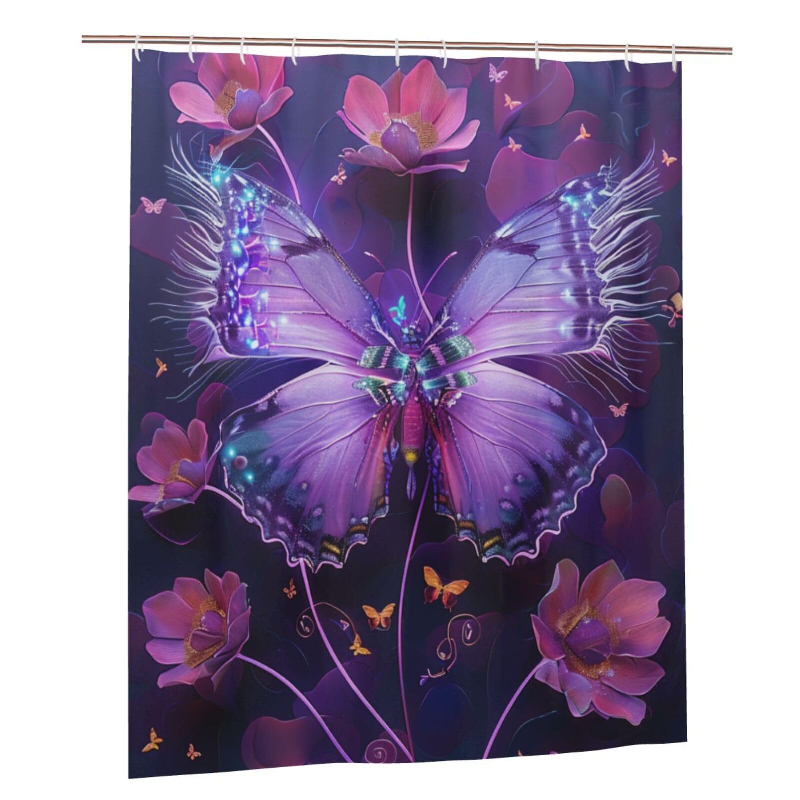 BWWHCCTI Butterfly Printed Shower Curtain With 12 Plastic Hooks Opaque Quick Drying Waterproof Shower Curtains Sets For Bathroom 152x183 Cm