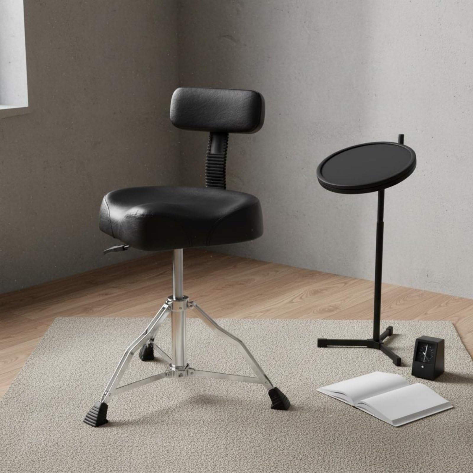 predolo Asiento de Batería Ajustable Taburete de Batería Silla de Batería Trono de Batería con Respaldo Acolchado de Esponja Altura Hidráulica Base Robusta