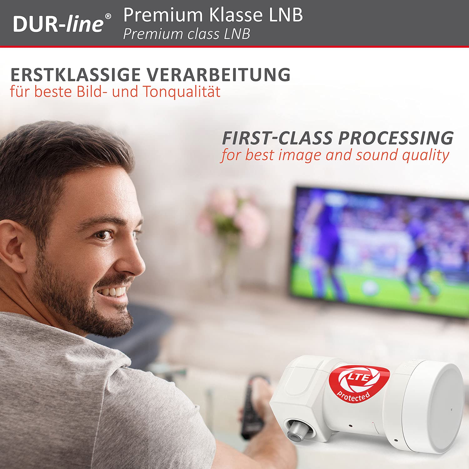 DUR-line +Ultra Single LNB - 1 Participant Blanc - avec Filtre LTE [ Test TRÈS Bien *] 1-Fois, numérique avec Protection Contre Les intempéries, Full HD, 4K,Qualité Premium