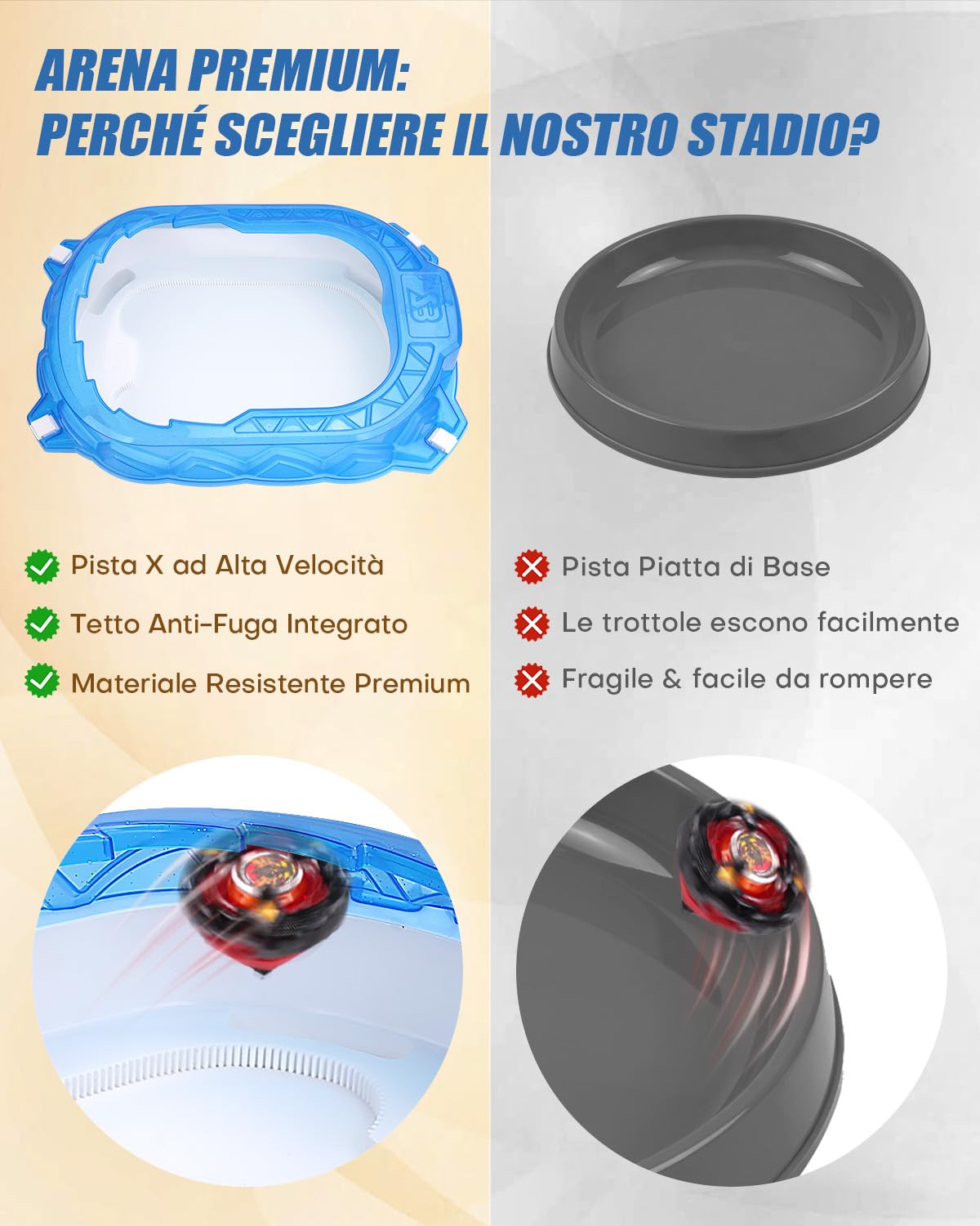 X Stadium Starter Kit – Arena con 6 Gyro Tops, 2 Lanciatori, Pista di Accelerazione & Tetto Protettivo. Regalo per Bambini da 6 anni