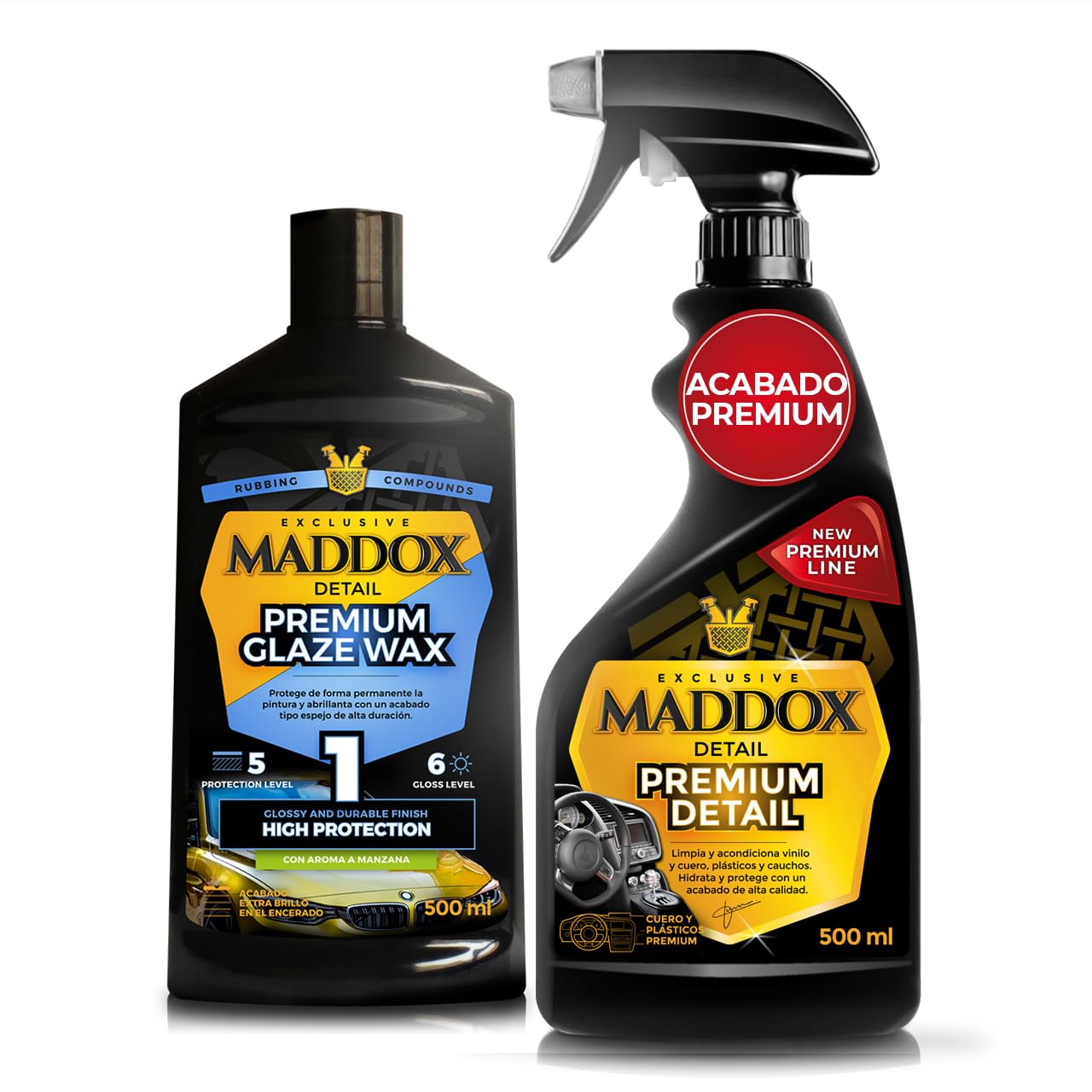 Maddox Detail - Limpia Salpicaderos Coche Vinilo y Gomas de Interior | Hidratador de Plásticos | Limpiador Abrillantador de Interiores Coche | Productos Limpieza Vehiculo | Premium Detail 500ml - 5