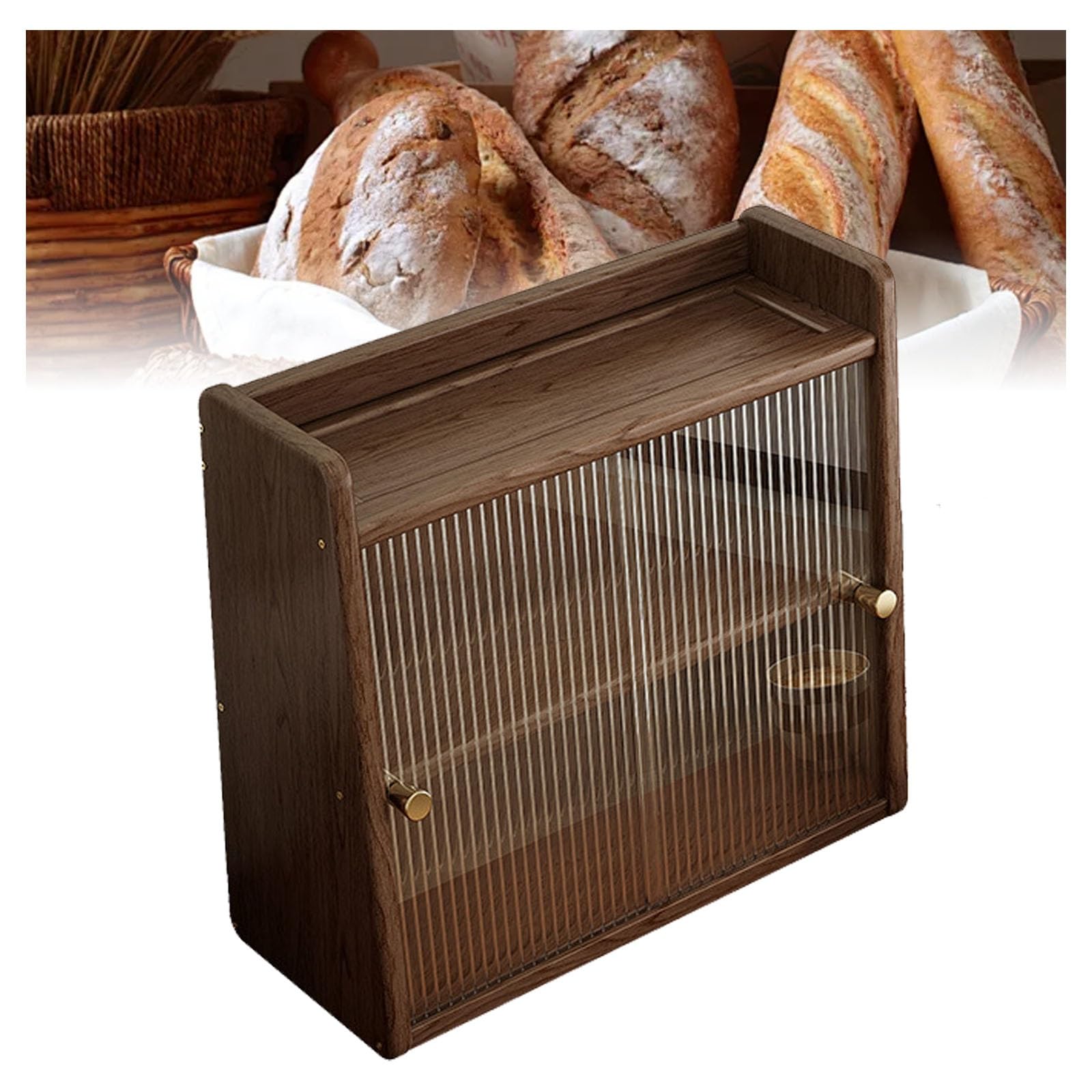 XIEHEMAO Bamboo Bread Bin, 2 Tier Storage Box, Kitchen Bread Storage Bread Container Adjustable Ventilation, for Bread Toast(30cm)