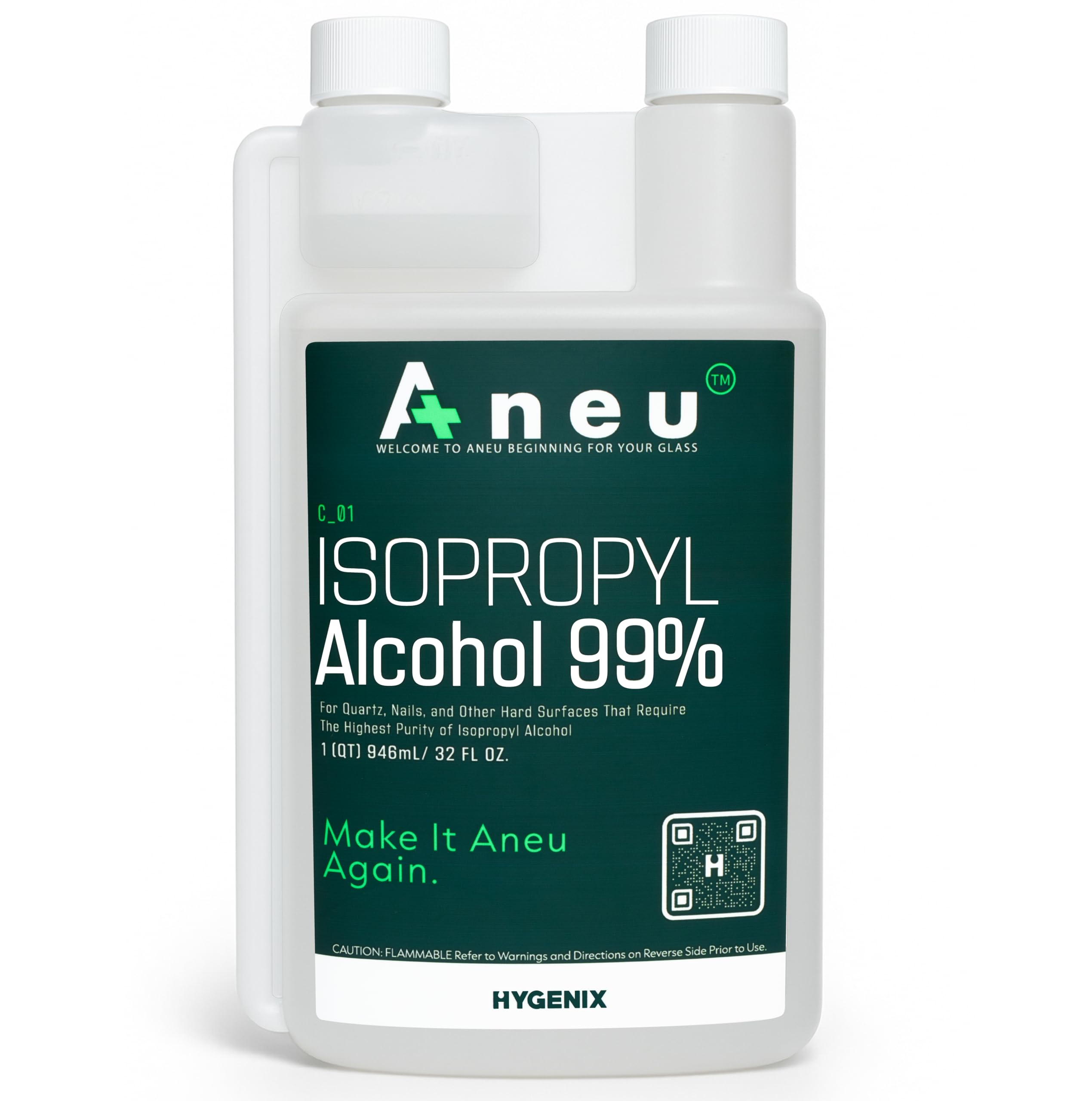 Aneu Isopropyl Alcohol 99% – 32oz (1 Pack) Lab Grade Cleaner | Ideal for Quartz, Tools, & Hard Surfaces | Easy-Access Reservoir for Convenient Dipping