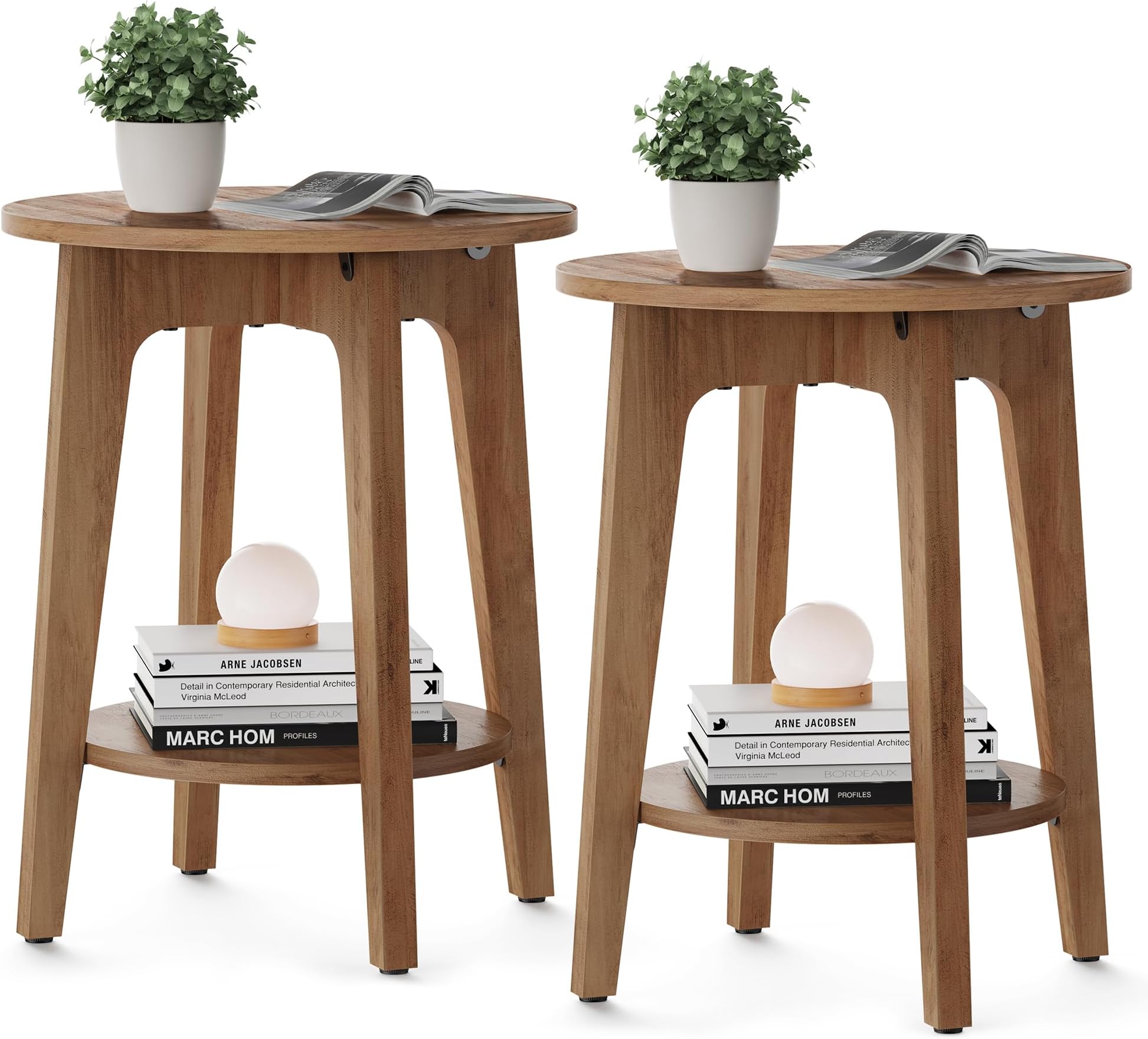 Amazon.com: YUCHIATH End Table Set of 2, Round Side Table with 2-Tier ...