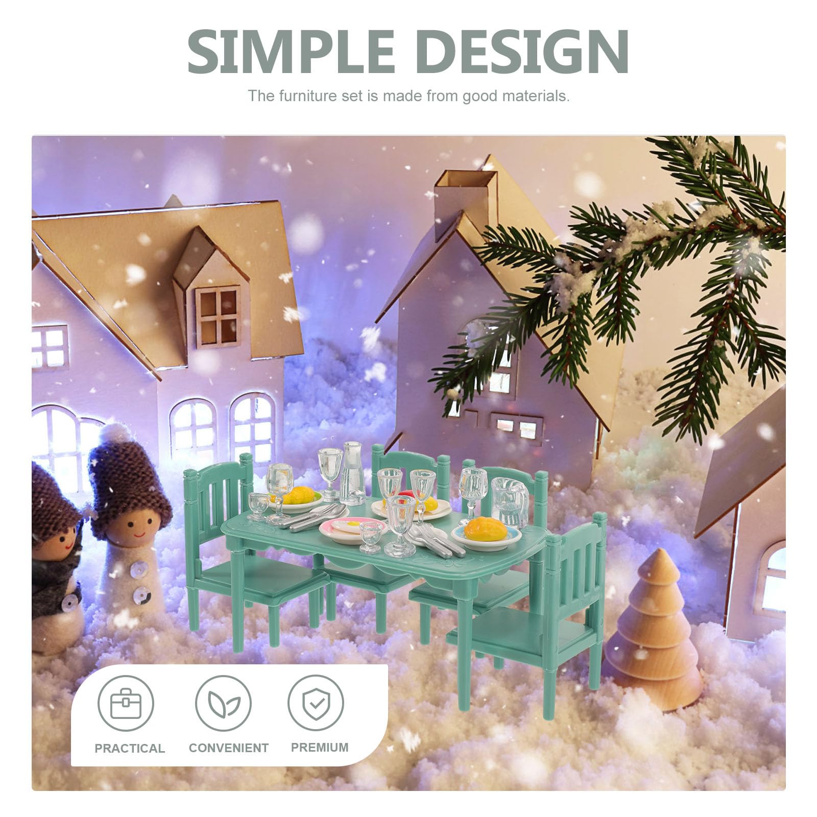 SEWACC Puppenhaus-miniaturmöbelset, Miniatur-esstisch Und Stühle aus Kunststoff mit Geschirr Und Spielsachen zum Spielen Und Dekorieren im Puppenhaus.