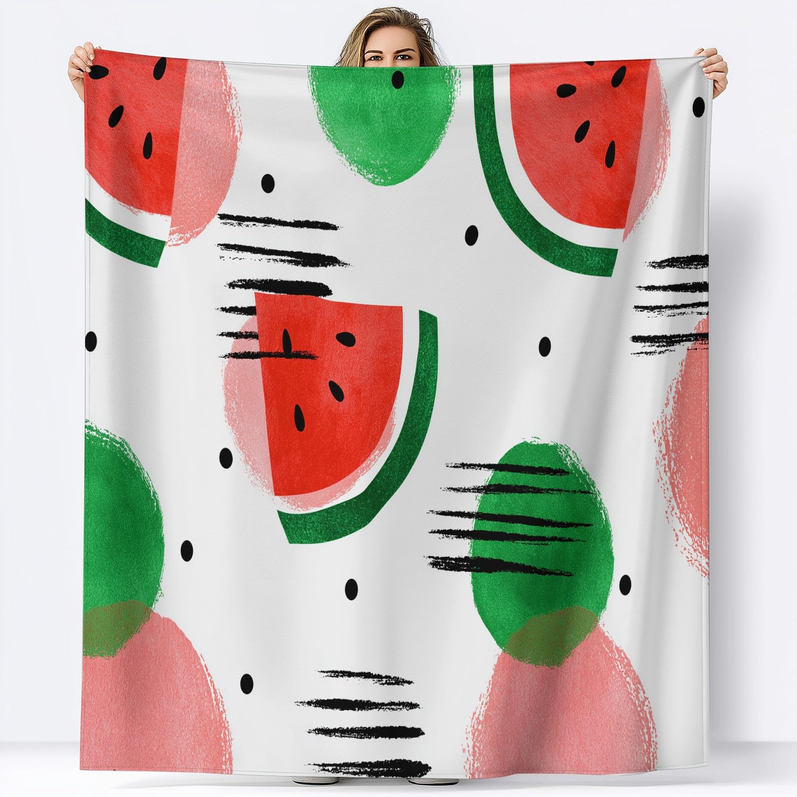 Manta Franela Estilo Minimalista Invierno Calentitas 220 x 240 cm, Suave y cálida Fruta Rayas De Sandía Lunares Estampado Manta de sofá para niñas niños Adultos sofá de Viaje