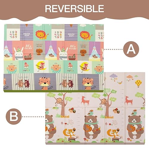 Miniatura 4 de GZZ Tapete de juego plegable para bebé, reversible, impermeable, antideslizante, tapete de juego para bebés, niños pequeños para interiores y