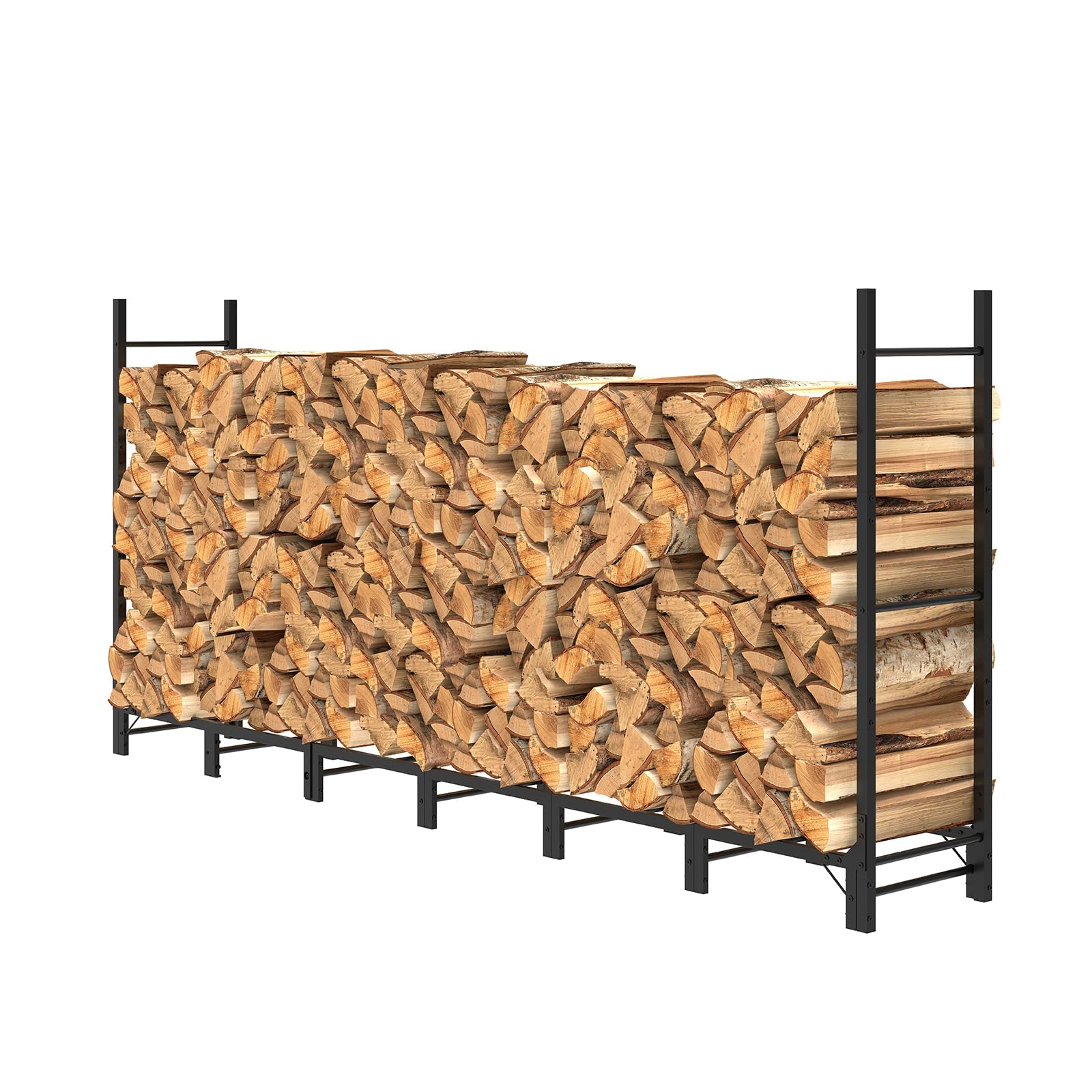 Helios&Hestia 2.44m Outdoor Firewood Rack for Fireplace, Heavy Duty Steel Log Holder, Indoor Wood Pile Storage Organizer, Adjustable Stacker Stand, 244×35×115 cm, Black