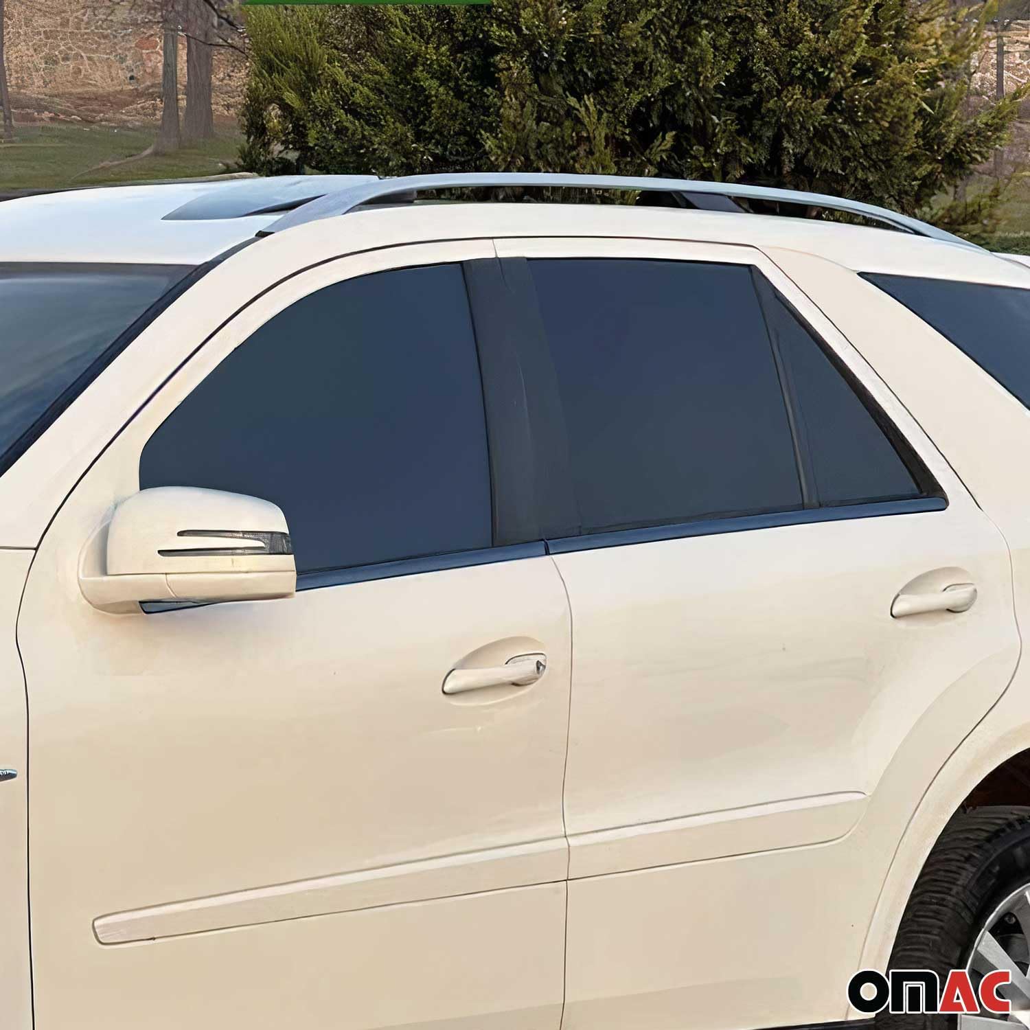 OMAC Fensterleisten Zierleisten kompatibel mit Mercedes ML 2005-2011 Edelstahl Dunkel 4tlg