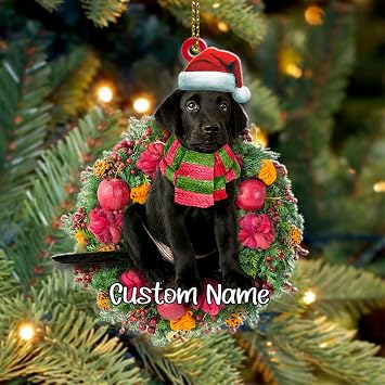 Black Labrador Retriever Custom Dog Name & Breed Ornament Christmas Tree, Personalized Dog Christmas Ornament, Black Labrador Retriever Lover Gift Ideas, Acrylic Custom Shaped