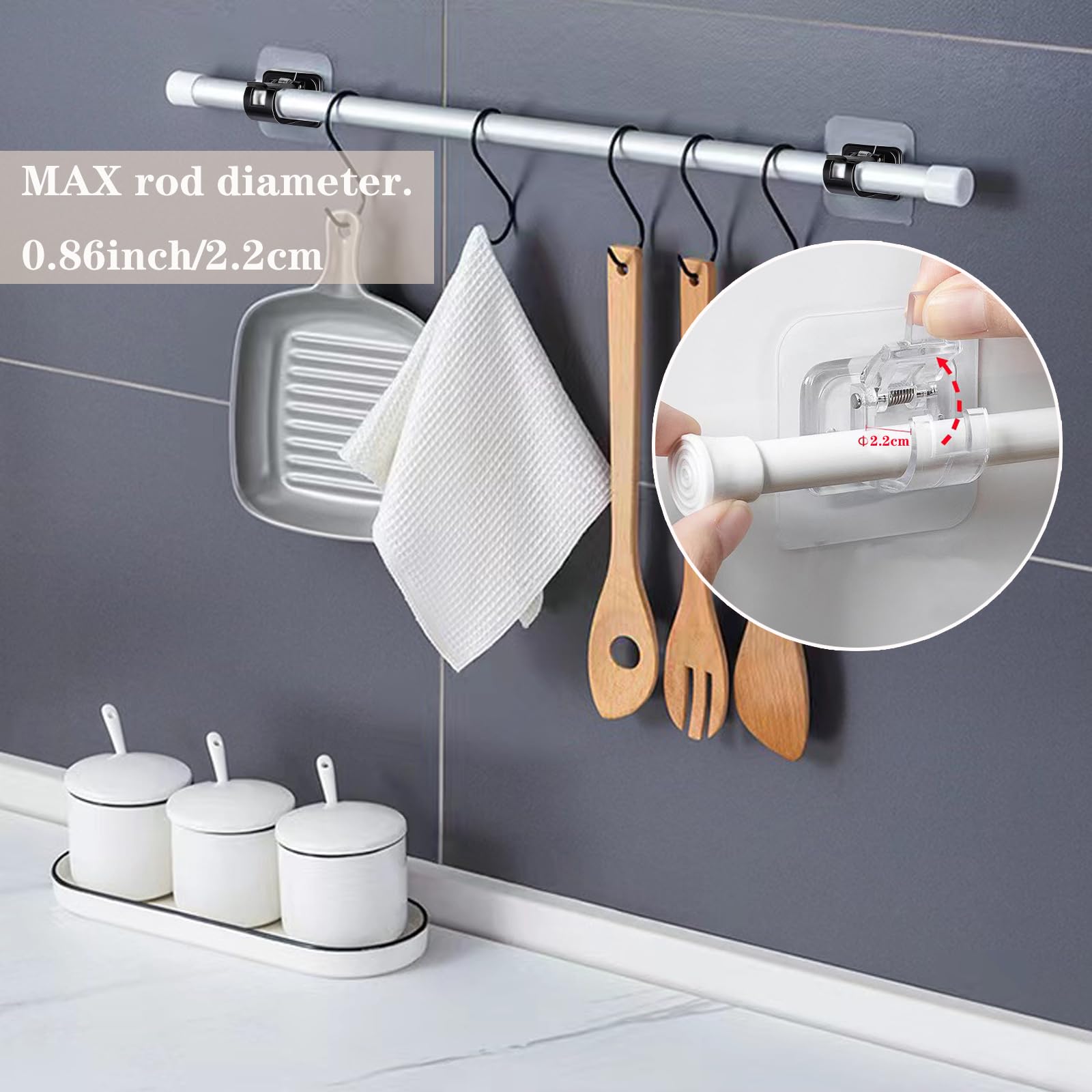 QWORK 12er Pack Gardinenstangenhalter Selbstklebend - Nagelfrei Bis 5kg Tragkraft