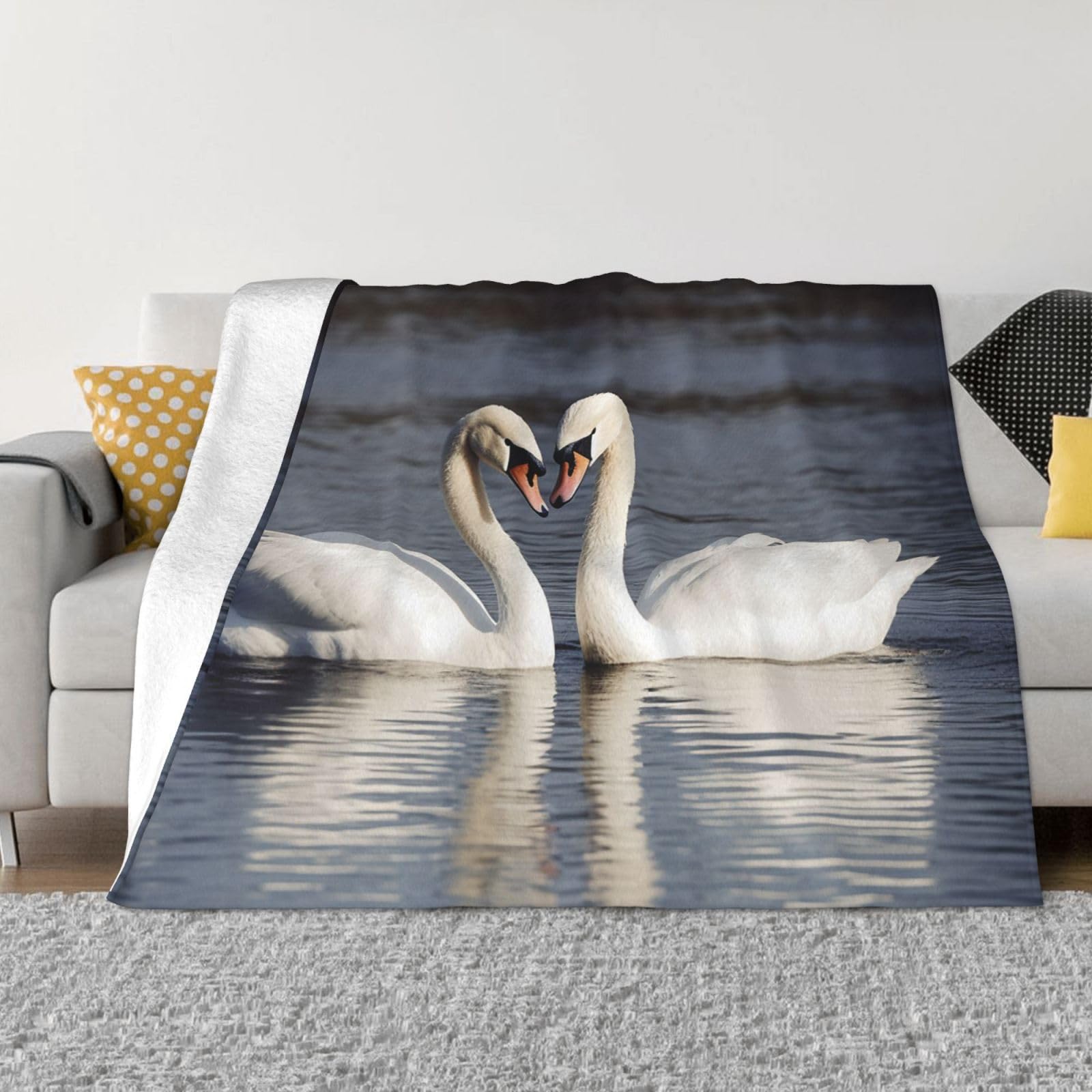 KLOPH Romantic White Swan Throw Blanket 40"x30" Flannel Fluffy Warm Blanket for Couch, Reversible Plush Blankets for Bed, Comfy Fuzzy Blanket for Sofa, Plush Lightweight-Blankets for All Season